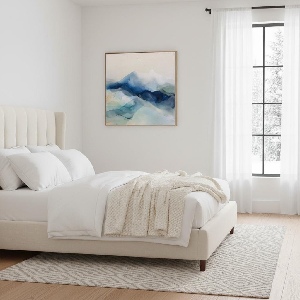 Snowfall Ridge · Framed Canvas Wall Art · Winter White Abstract · Alpine Minimal Decor · Soft Contemporary Style · by Muse Studio 610