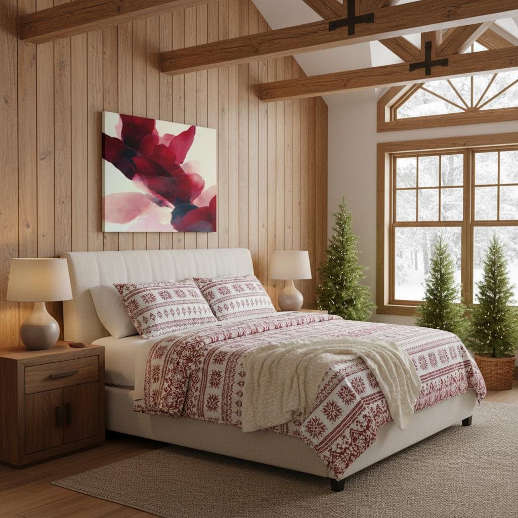Horizontal cranberry and blush abstract wall art on canvas with sweeping painterly forms and soft contemporary style. Large statement decor for living room, dining room, or bedroom. Gallery-grade canvas wall art by Muse Studio.
