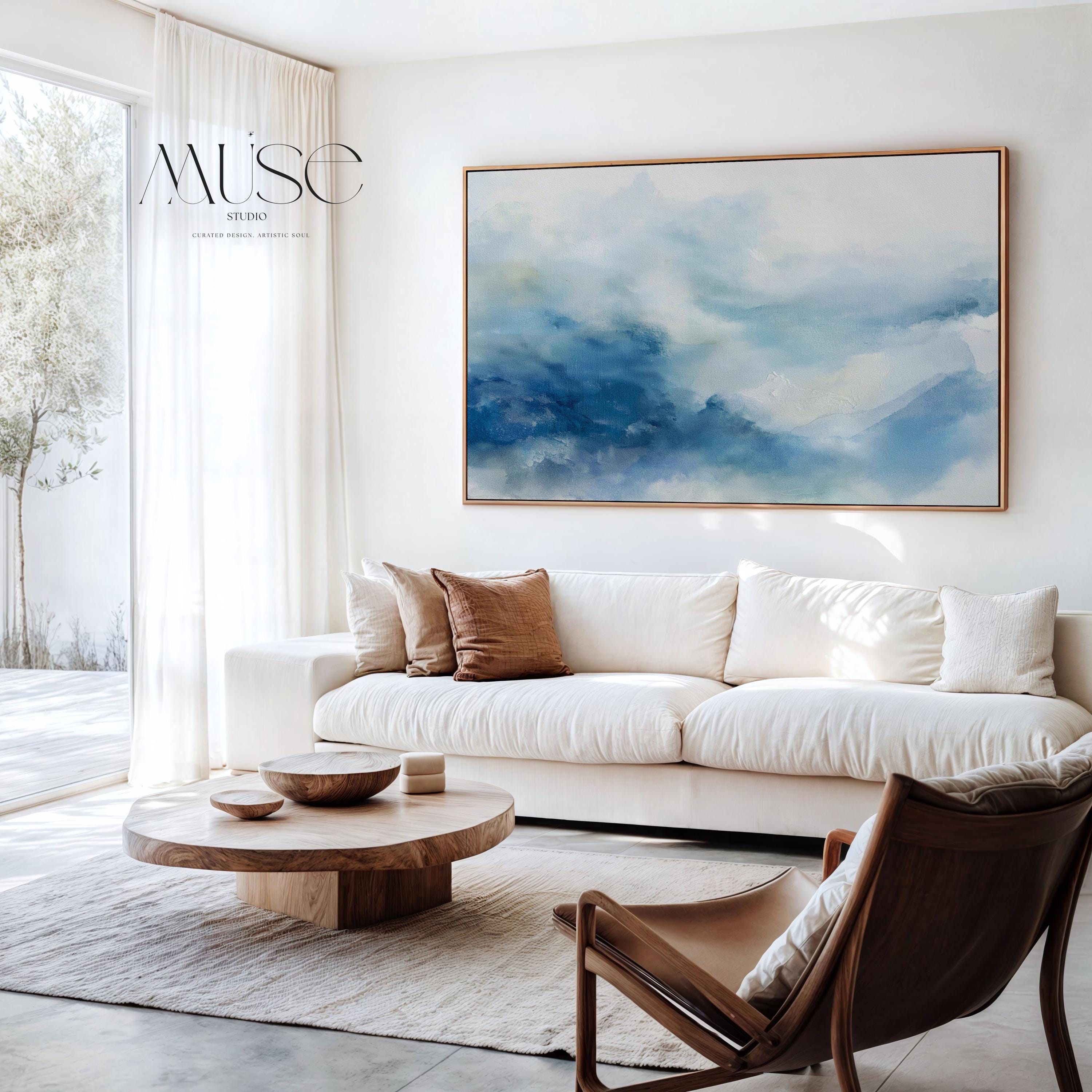 Canvas Wall Art by Muse Studio • Abstract Winter Blue Minimal Painting • Serene Snowy Landscape Style • Snowfall Reverie MUSE 633