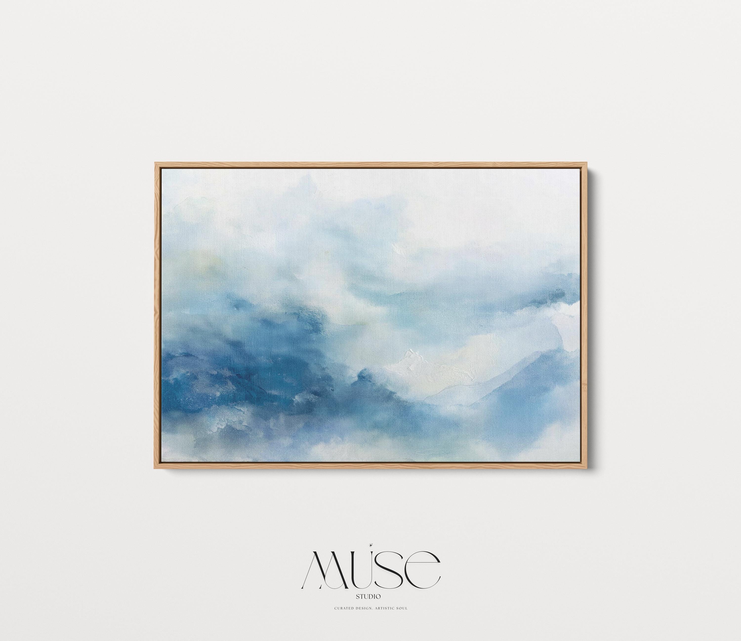 Canvas Wall Art by Muse Studio • Abstract Winter Blue Minimal Painting • Serene Snowy Landscape Style • Snowfall Reverie MUSE 633