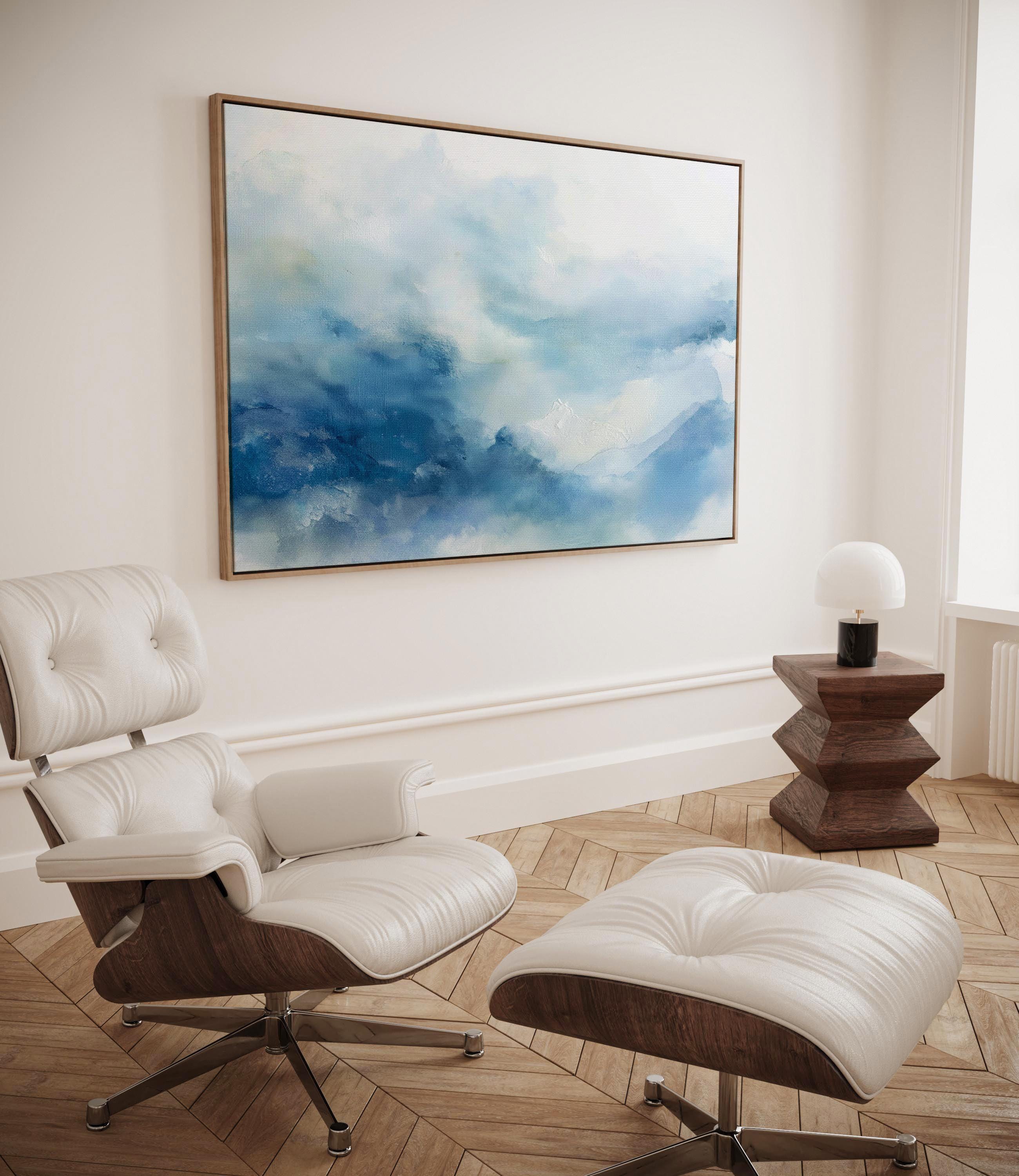 Canvas Wall Art by Muse Studio • Abstract Winter Blue Minimal Painting • Serene Snowy Landscape Style • Snowfall Reverie MUSE 633