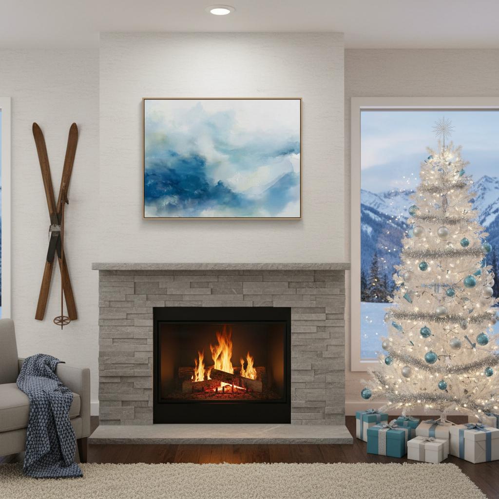 Canvas Wall Art by Muse Studio • Abstract Winter Blue Minimal Painting • Serene Snowy Landscape Style • Snowfall Reverie MUSE 633