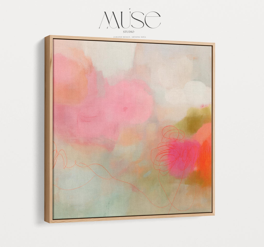 Large Square Abstract Canvas Wall Art in Blush and Coral • Modern Minimalist Painting for Living Room or Bedroom Decor • Muse Studio 528