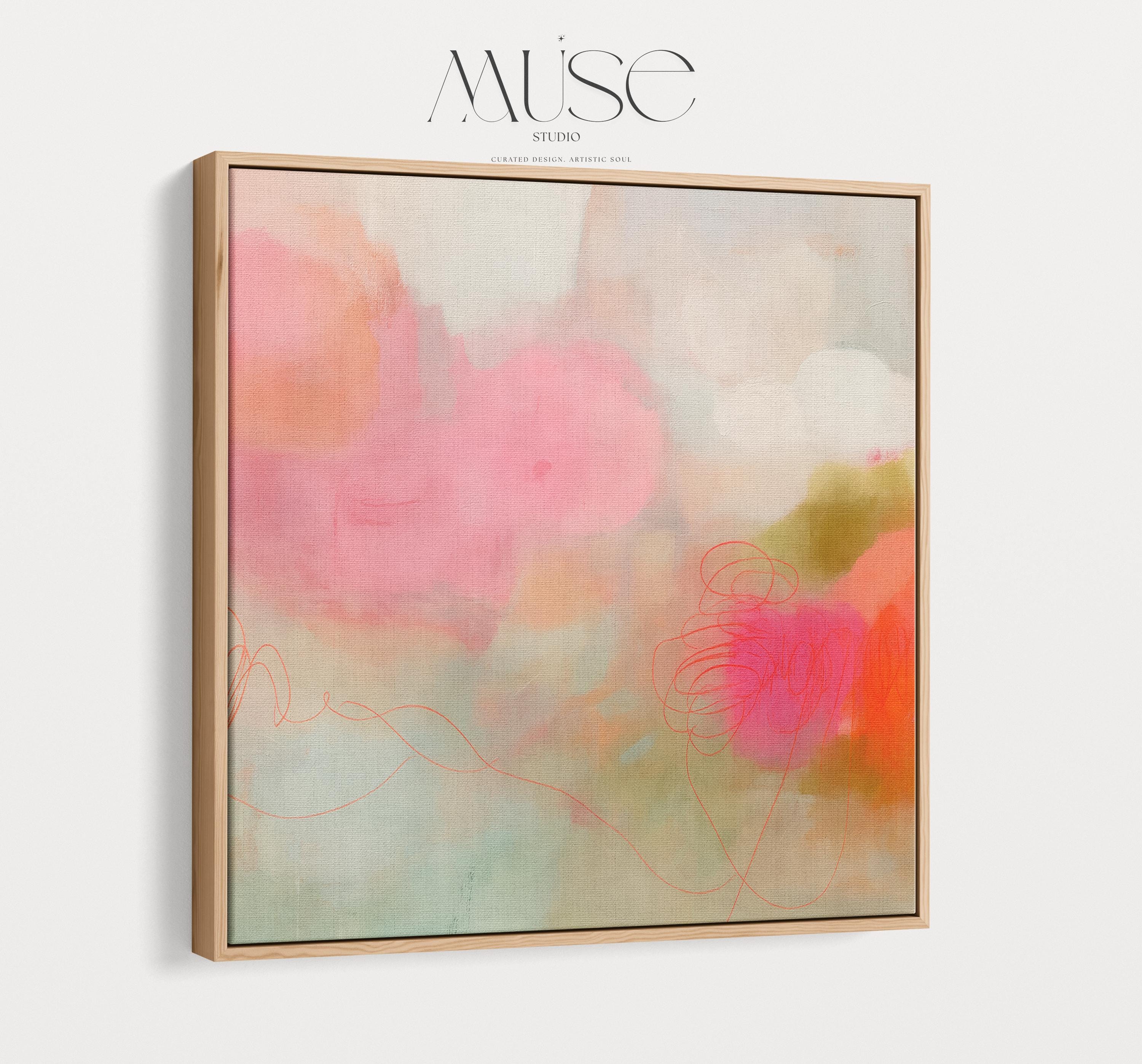 Large Square Abstract Canvas Wall Art in Blush and Coral • Modern Minimalist Painting for Living Room or Bedroom Decor • Muse Studio 528