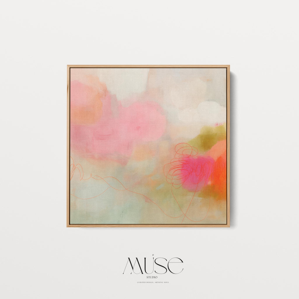 Large Square Abstract Canvas Wall Art in Blush and Coral • Modern Minimalist Painting for Living Room or Bedroom Decor • Muse Studio 528