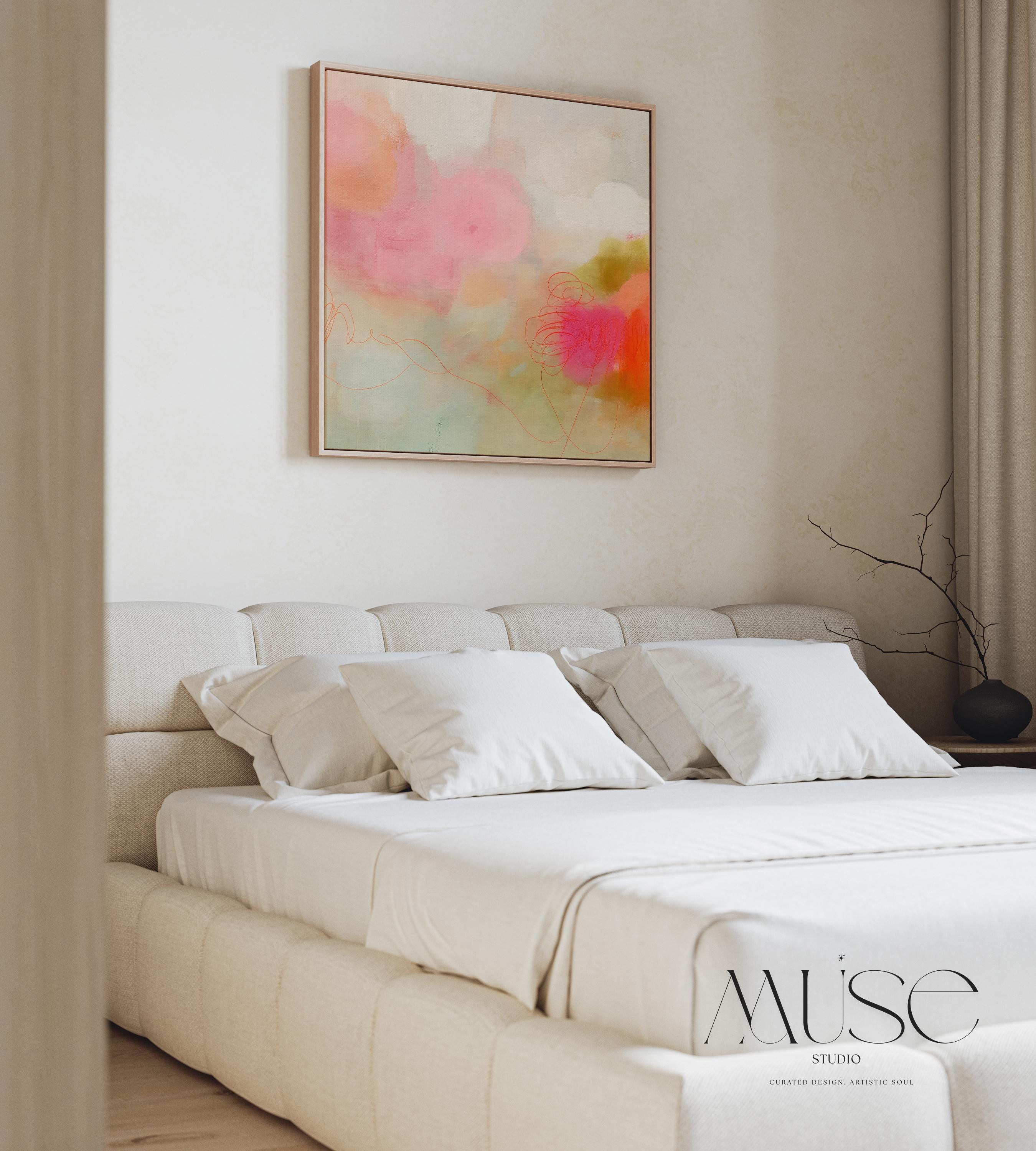 Large Square Abstract Canvas Wall Art in Blush and Coral • Modern Minimalist Painting for Living Room or Bedroom Decor • Muse Studio 528