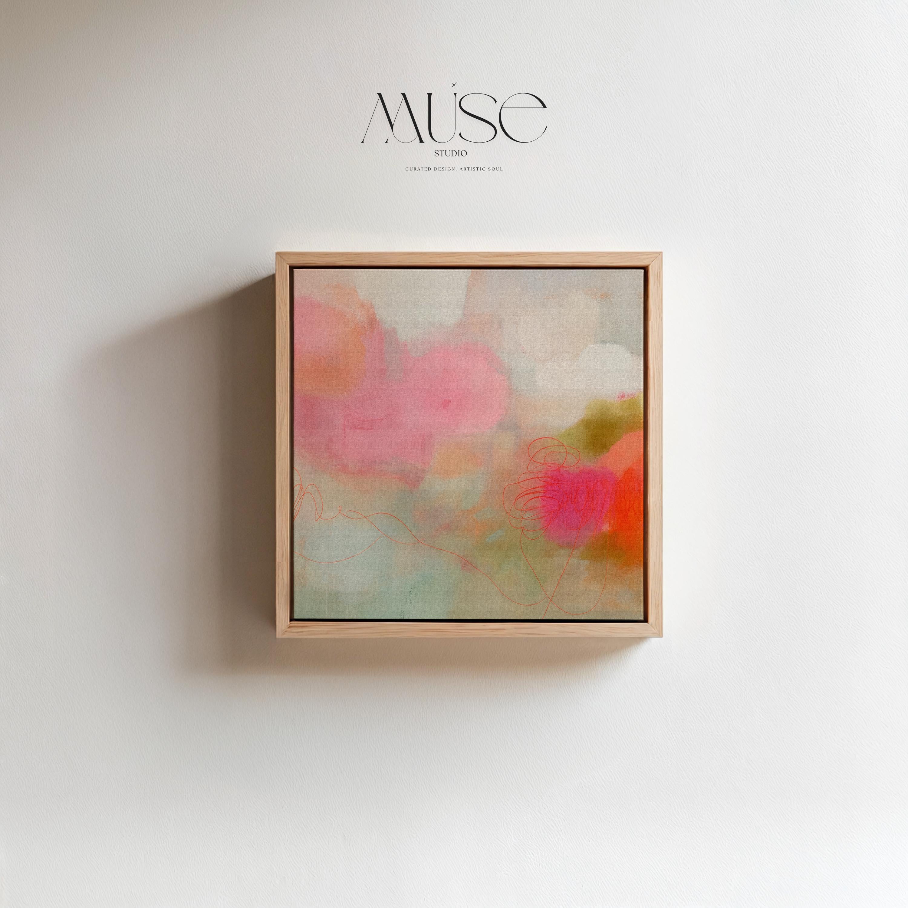 Large Square Abstract Canvas Wall Art in Blush and Coral • Modern Minimalist Painting for Living Room or Bedroom Decor • Muse Studio 528