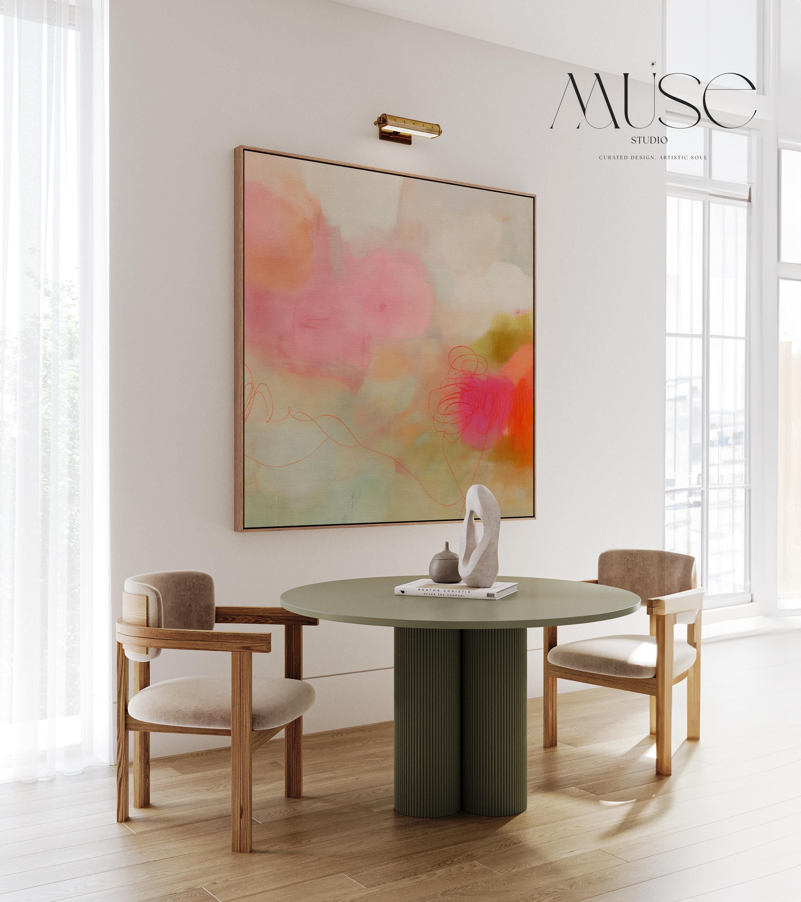 Large Square Abstract Canvas Wall Art in Blush and Coral • Modern Minimalist Painting for Living Room or Bedroom Decor • Muse Studio 528