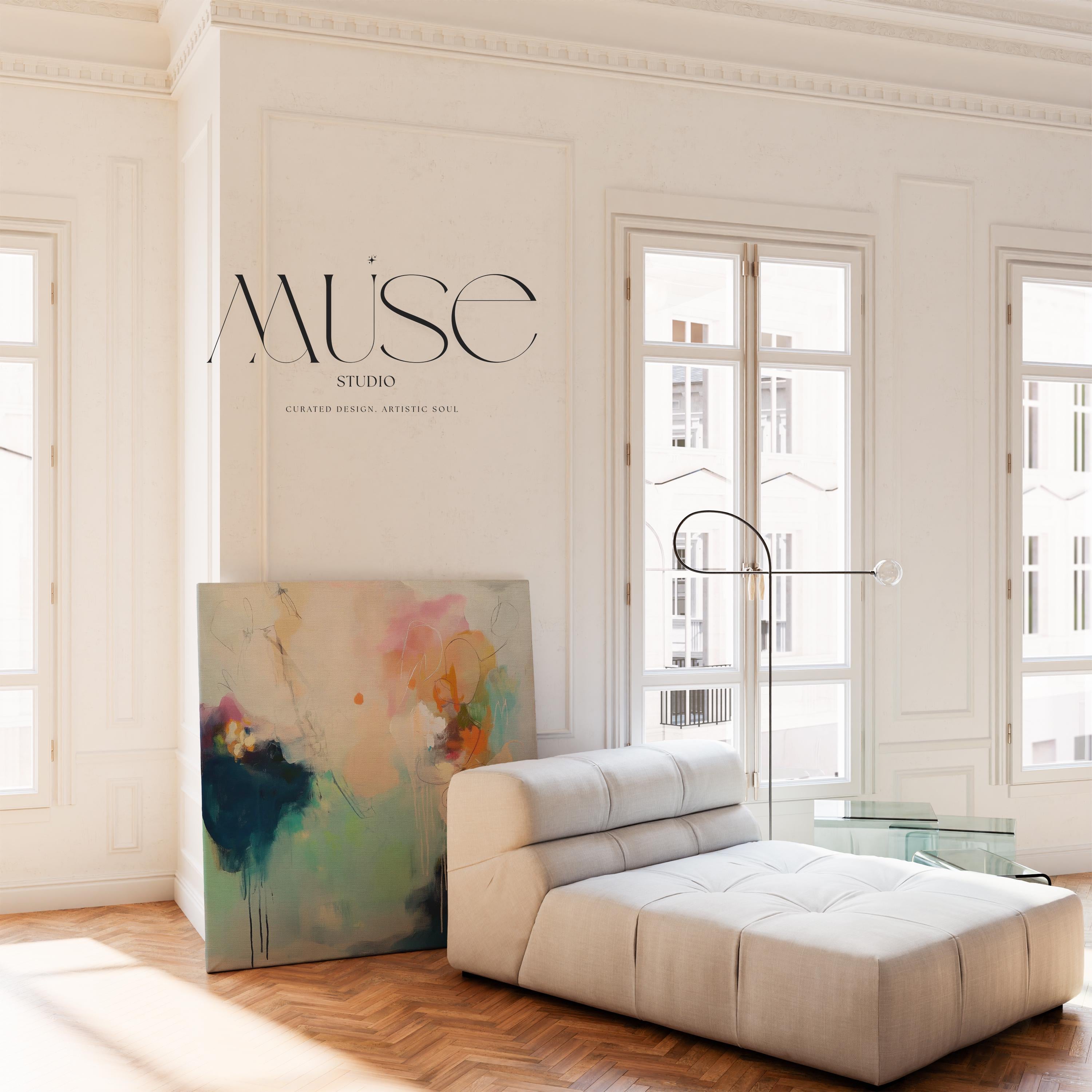 Large Abstract Canvas Wall Art · Teal Blue Blush Modern Painting for Living Room Bedroom or Office · Soft Contemporary Wall Decor on Premium Artist Canvas Printed with Museum-Grade Giclée Inks · Oversized Ready to Hang Statement Art · Muse Studio Coastal Interlude 1032