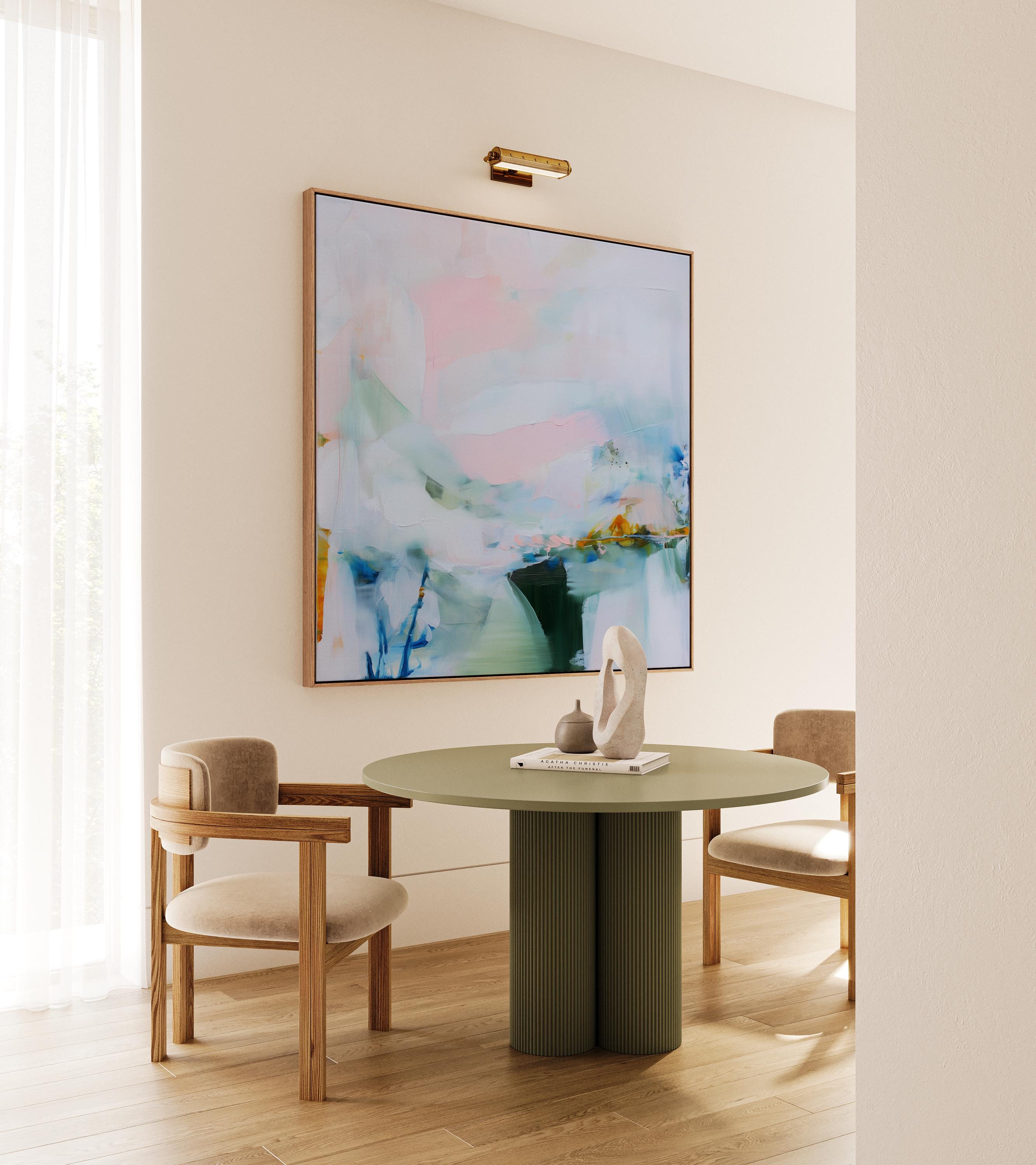 Large Framed Abstract Canvas Wall Art · Blush Pink Blue Soft Pastel Painting for Bathroom Spa Living Room or Bedroom · Calm Serene Modern Wall Decor on Premium Artist Canvas Printed with Museum-Grade Giclée Inks · Solid Wood Frame Ready to Hang · Oversized Statement Art · Muse Studio Whisper Drift 1045