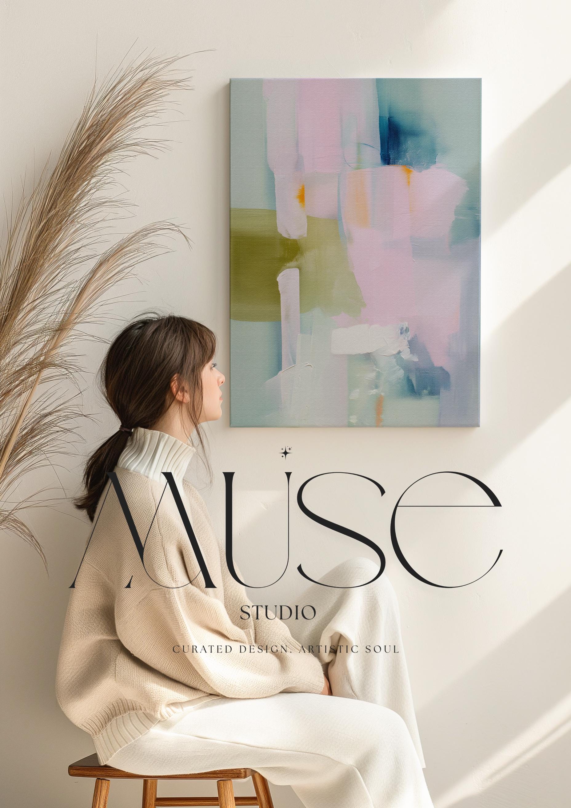 Large Vertical Abstract Canvas Wall Art in Blush Pink, Lavender, Sage Green and Soft Blue Pastel · Modern Neutral Abstract Painting for Bedroom, Living Room or Office · Premium Artist Canvas Printed with Museum-Grade Giclée Inks · Ready to Hang Statement Wall Decor · Muse Studio Soft Sonata 1043