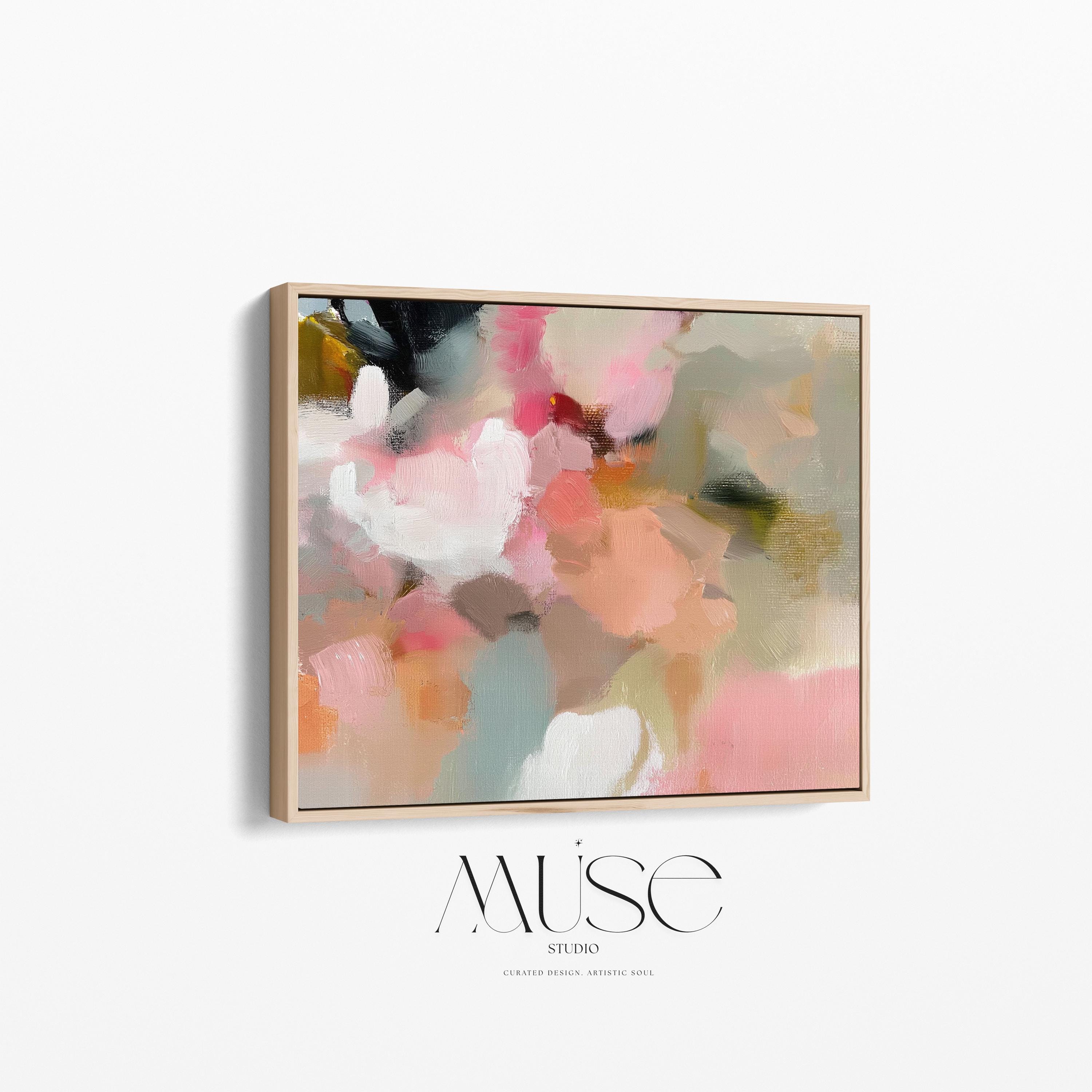 Blush Meadow No. 1047 by Muse Studio large horizontal abstract wall art on premium gallery-wrapped artist canvas with museum-grade giclée inks, framed in natural wood for Organic Transitional living rooms and serene designer interiors.