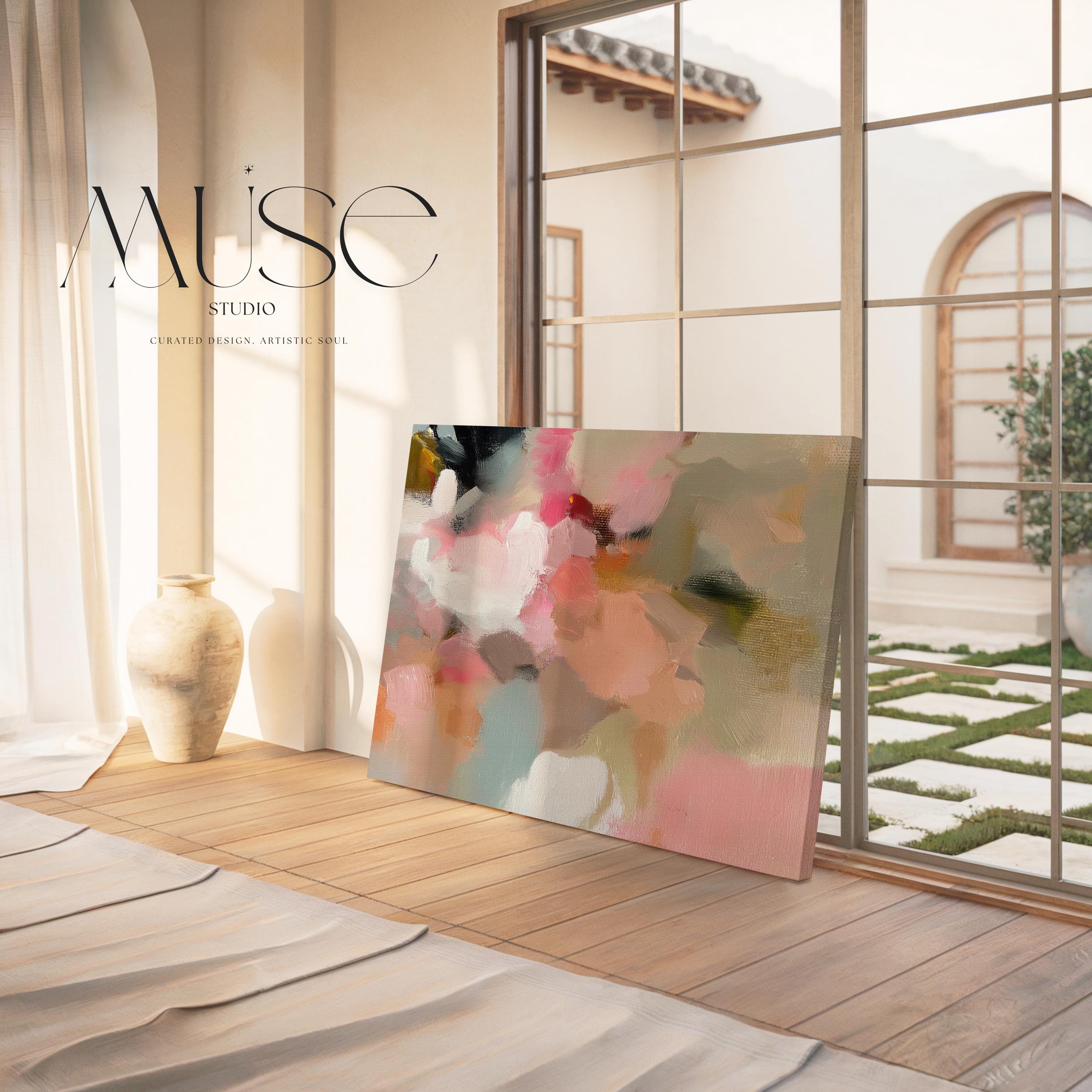 Rosewind Meadow No. 1047 by Muse Studio & Co. large horizontal abstract wall art on premium gallery-wrapped artist canvas with museum-grade giclée inks for Organic Transitional living rooms and serene designer interiors.