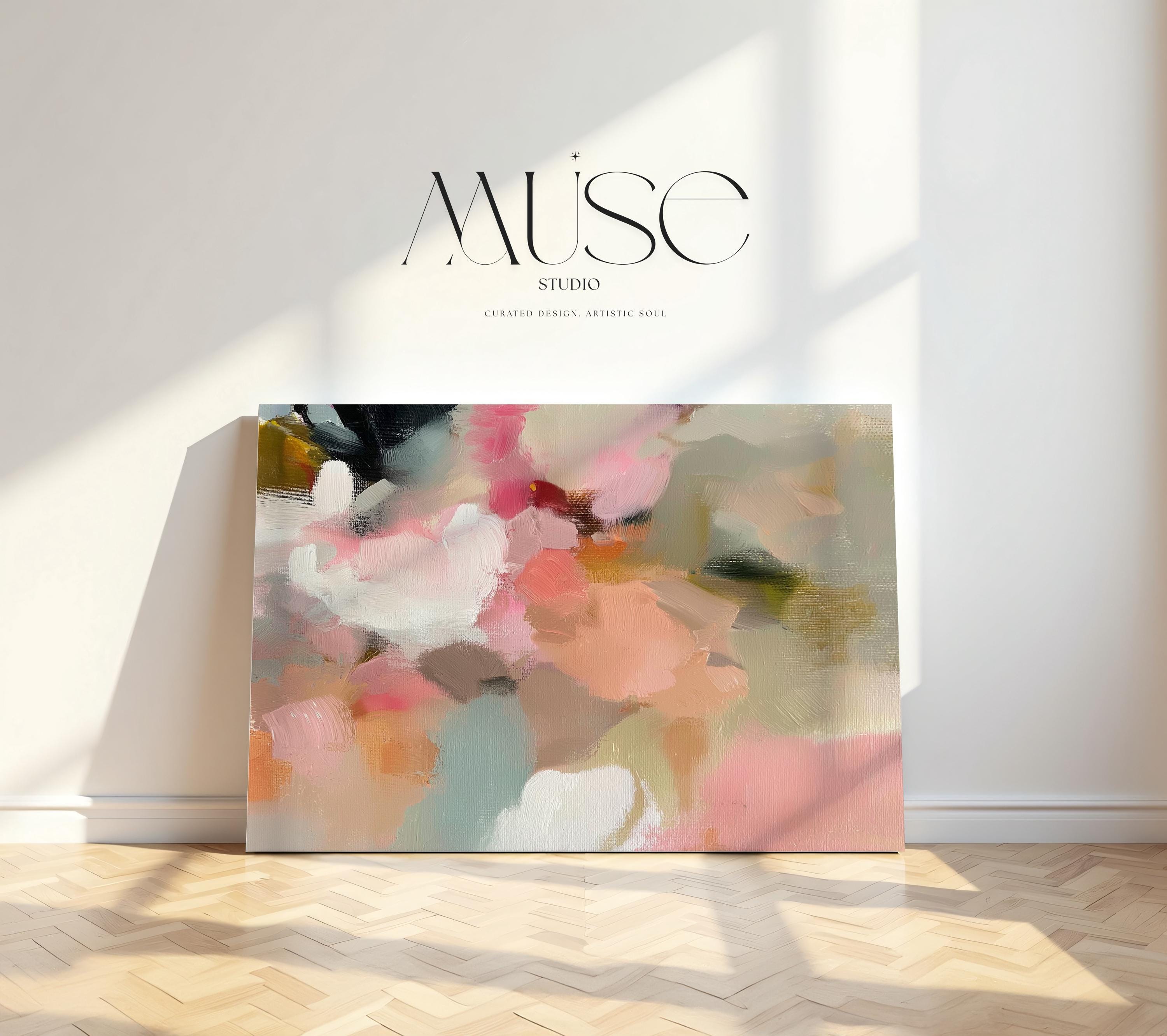 Rosewind Meadow No. 1047 by Muse Studio & Co. large horizontal abstract wall art on premium gallery-wrapped artist canvas with museum-grade giclée inks for Organic Transitional living rooms and serene designer interiors.