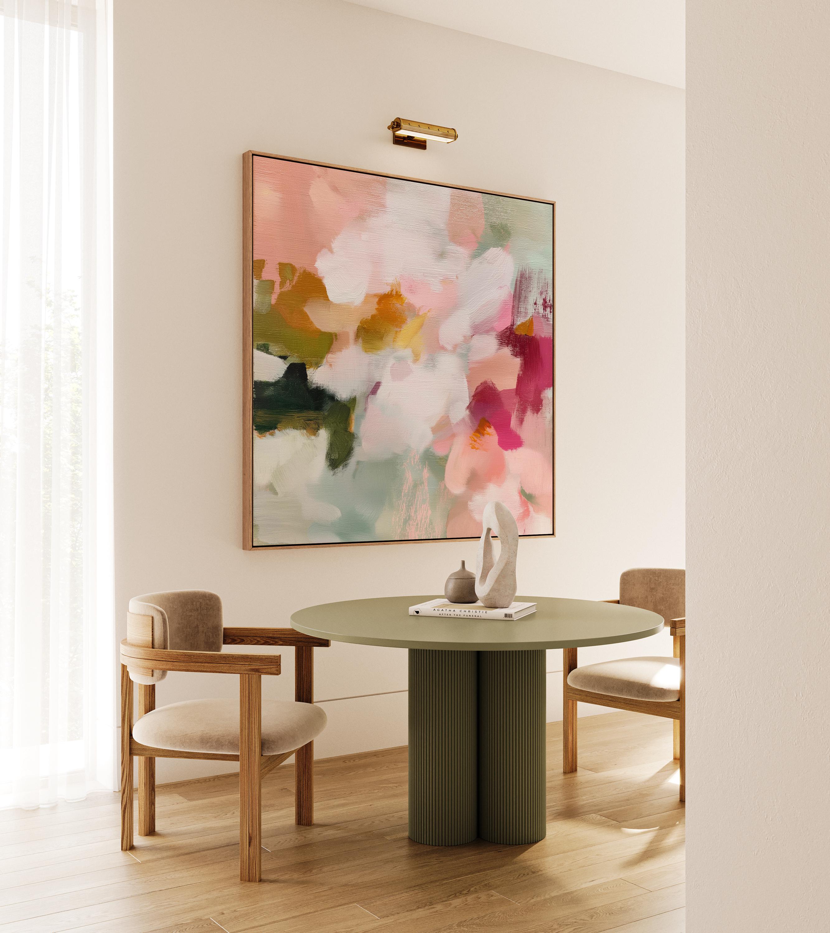 Petal Daydream No. 1048 by Muse Studio & Co. large square floral abstract wall art in coral blush, petal pink, soft sage and warm ivory on premium gallery-wrapped artist canvas with museum-grade giclée inks, framed in natural wood for Romantic Botanical and Organic Transitional interiors.