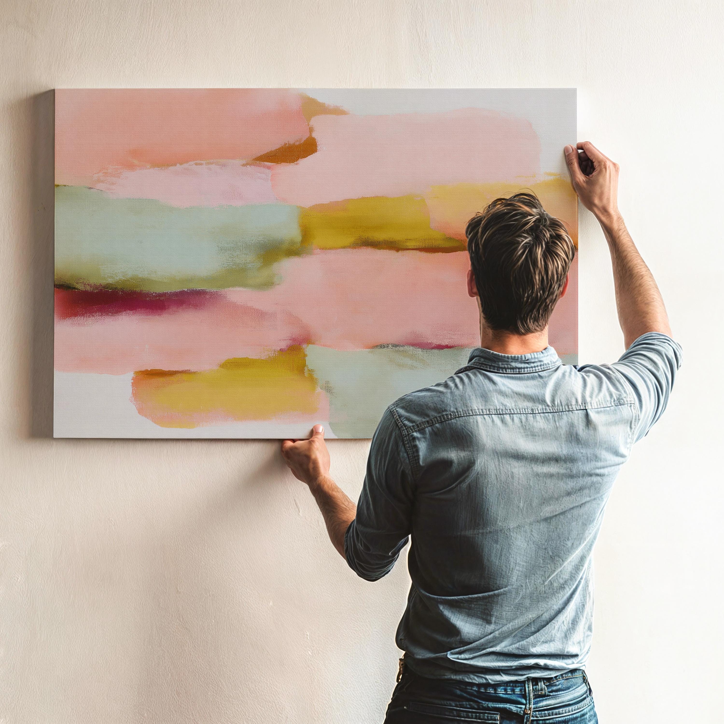 Pastel Minimal Abstract Canvas Wall Art · Horizontal Blush Teal Yellow · Muse Studio · Coral Horizon 1011