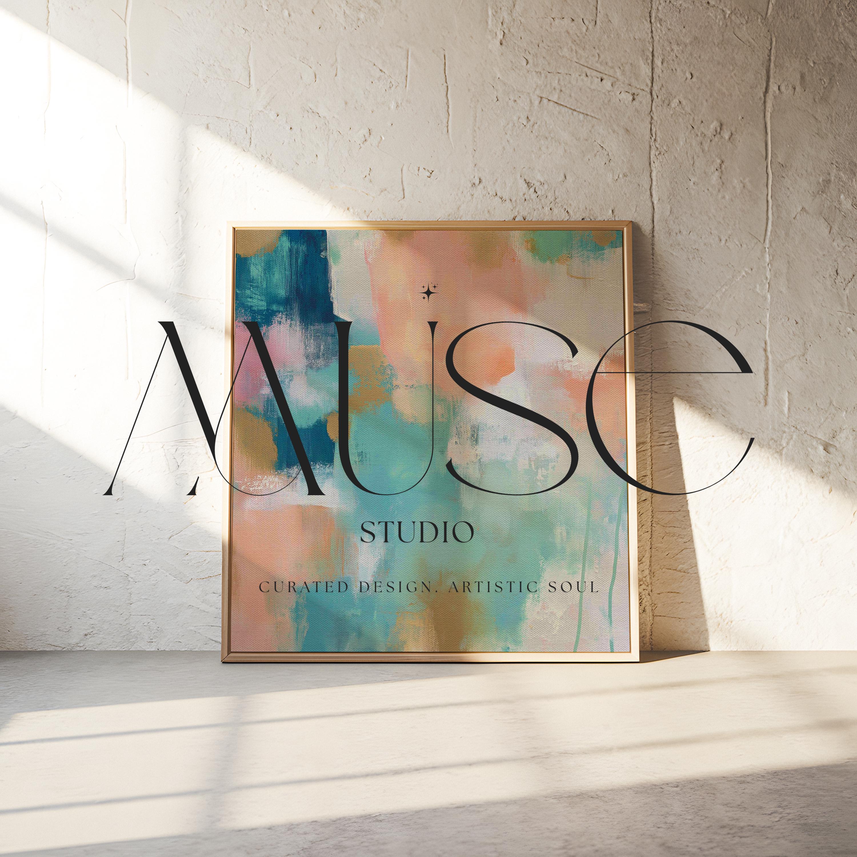 Large square abstract framed canvas wall art featuring coral, peach, teal, aqua blue, and warm sand tones layered over a soft cream background, styled above a neutral sofa, adding soft color contrast and airy painterly texture to a curated living space.