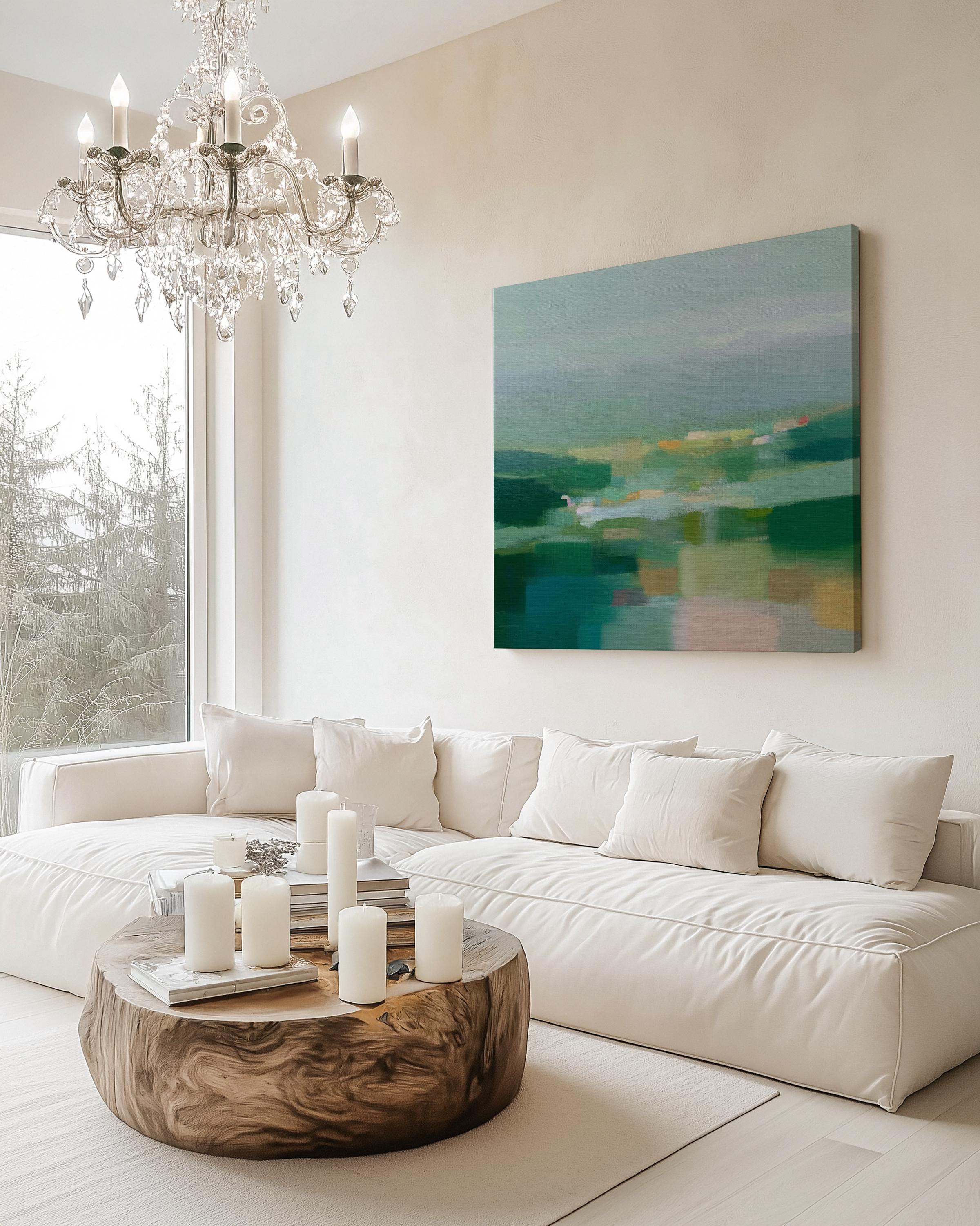 Abstract Landscape Canvas Wall Art, Modern Farmhouse Decor, Moody Green Rural Painting, Serene Nature-Inspired Art · Meadow Quiet 1022