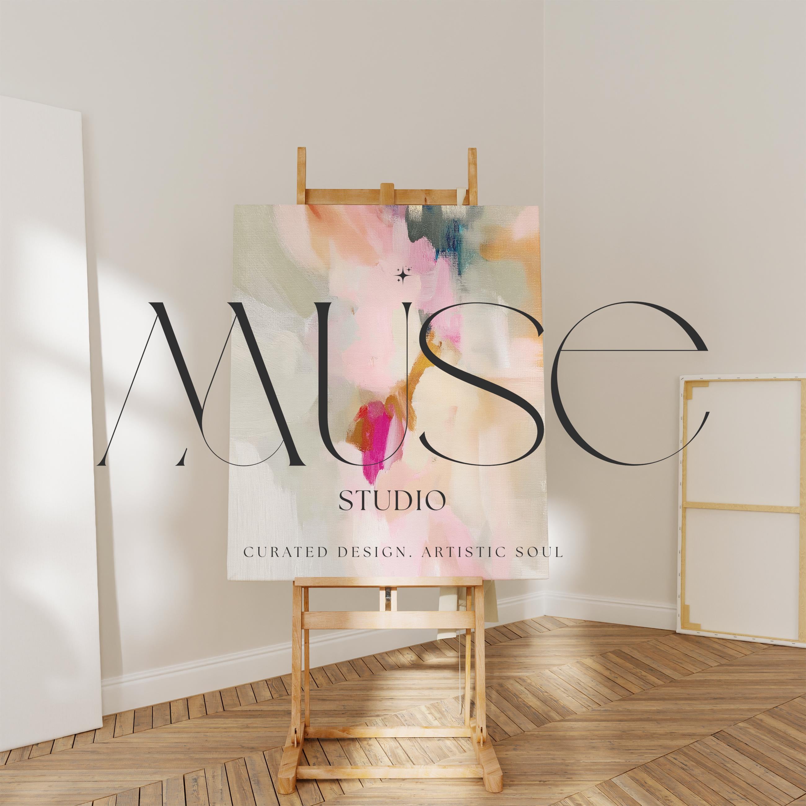 Blush, cream, warm beige and soft sage vertical abstract artwork printed by Muse Studio & Co. as a museum-quality giclée framed canvas, custom printed and hand-assembled in multiple large sizes with a natural wood floating frame, designed for modern farmhouse and organic transitional interiors.