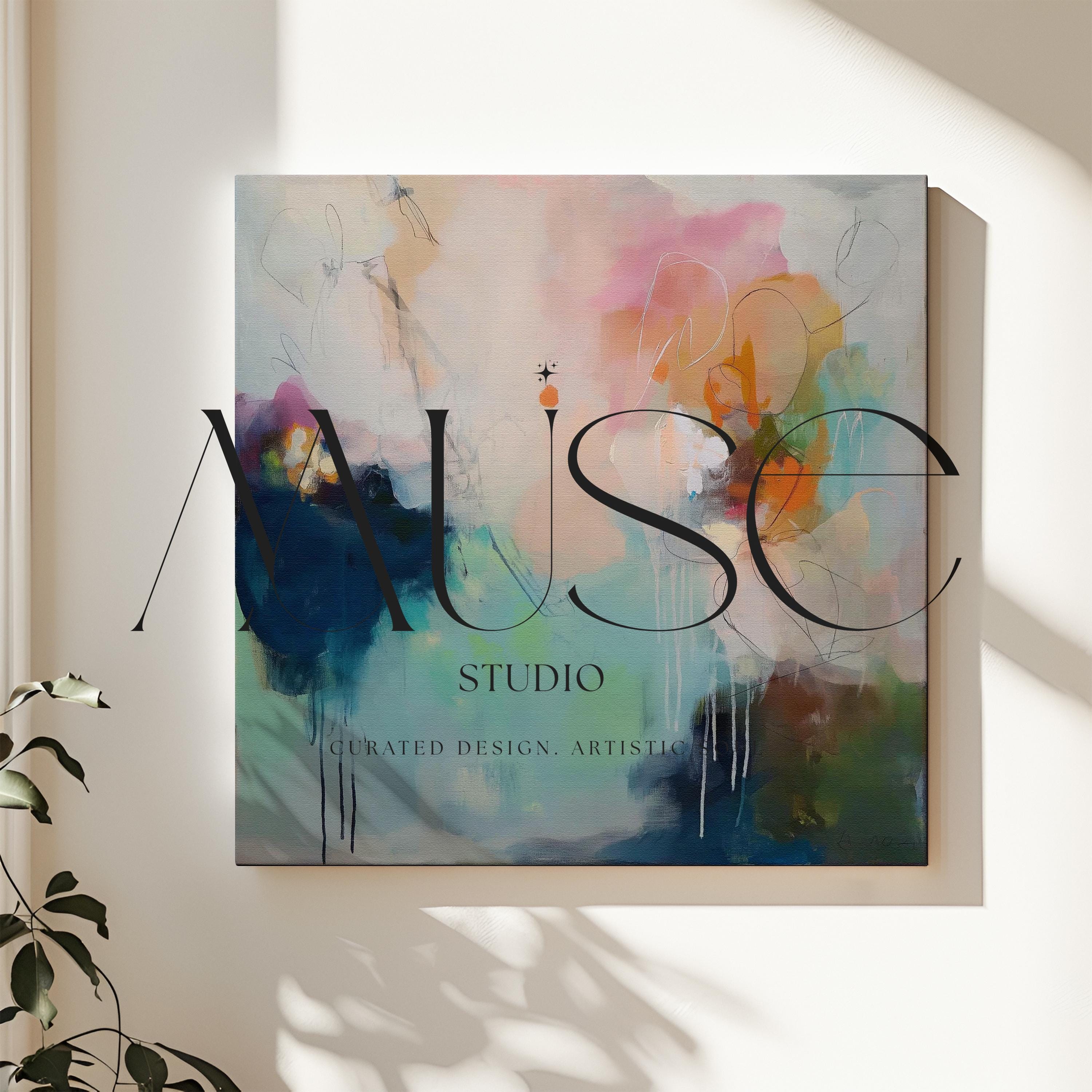 Large Abstract Canvas Wall Art · Teal Blue Blush Modern Painting for Living Room Bedroom or Office · Soft Contemporary Wall Decor on Premium Artist Canvas Printed with Museum-Grade Giclée Inks · Oversized Ready to Hang Statement Art · Muse Studio Coastal Interlude 1032