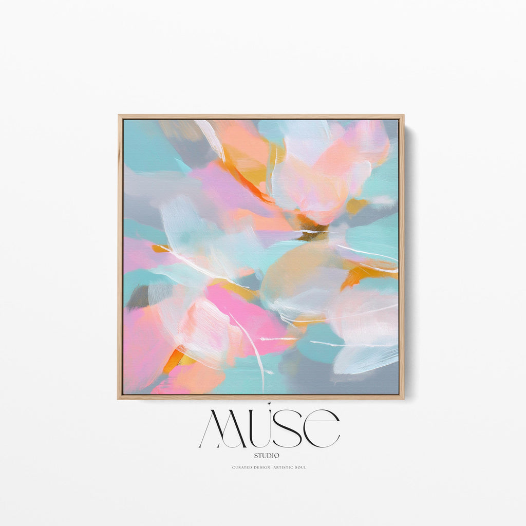 Framed Canvas Wall Art · Blue Pink Coastal Floral · Muse Studio · Petal Glory 1051