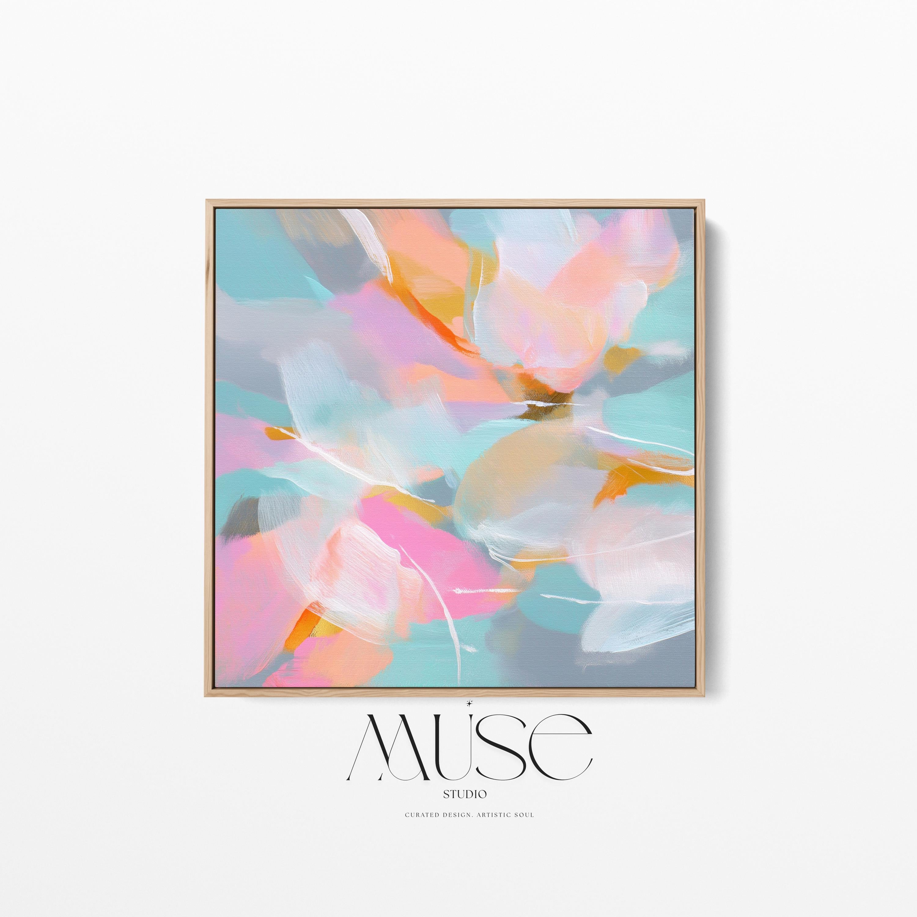 Framed Canvas Wall Art · Blue Pink Coastal Floral · Muse Studio · Petal Glory 1051