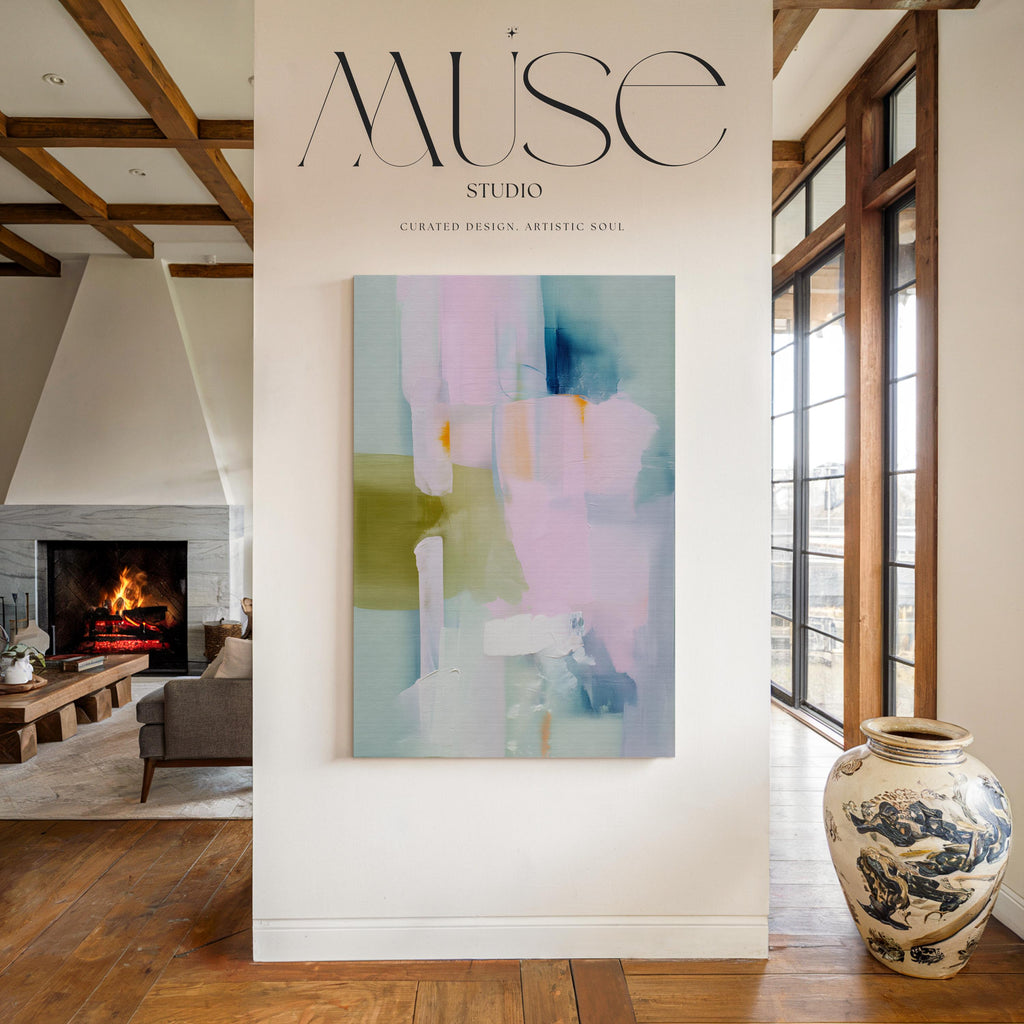 Large Vertical Abstract Canvas Wall Art in Blush Pink, Lavender, Sage Green and Soft Blue Pastel · Modern Neutral Abstract Painting for Bedroom, Living Room or Office · Premium Artist Canvas Printed with Museum-Grade Giclée Inks · Ready to Hang Statement Wall Decor · Muse Studio Soft Sonata 1043