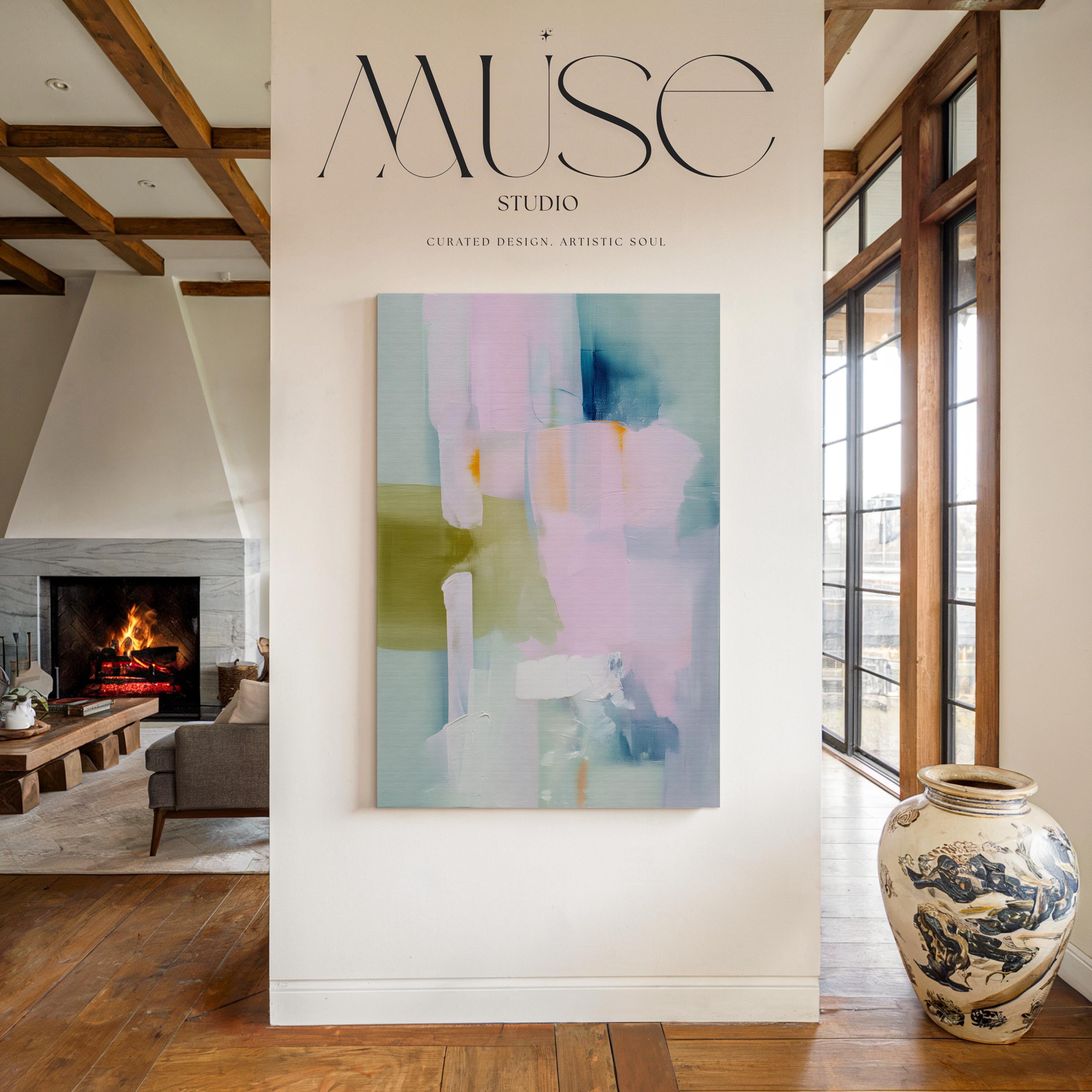 Large Vertical Abstract Canvas Wall Art in Blush Pink, Lavender, Sage Green and Soft Blue Pastel · Modern Neutral Abstract Painting for Bedroom, Living Room or Office · Premium Artist Canvas Printed with Museum-Grade Giclée Inks · Ready to Hang Statement Wall Decor · Muse Studio Soft Sonata 1043