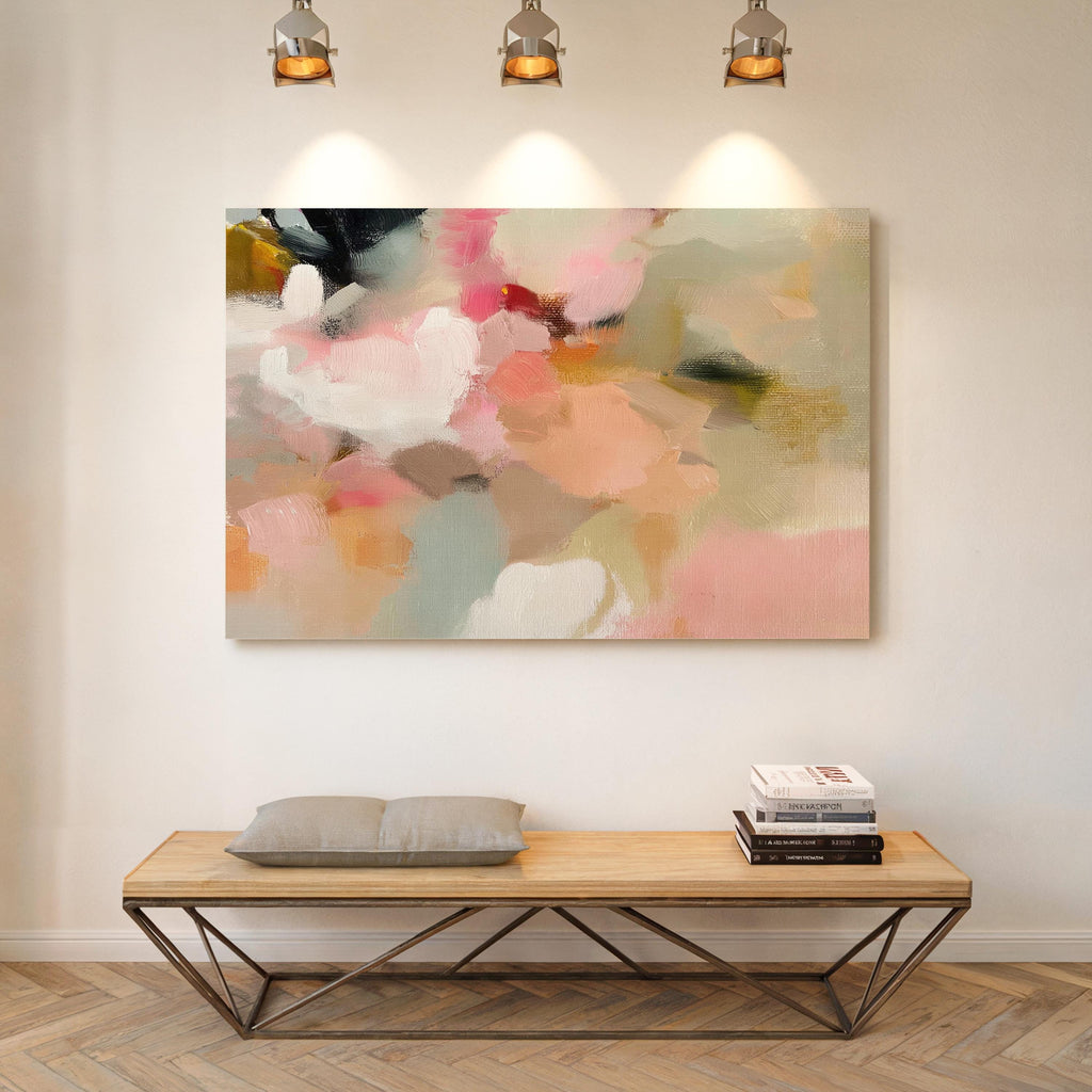 Rosewind Meadow No. 1047 by Muse Studio & Co. large horizontal abstract wall art on premium gallery-wrapped artist canvas with museum-grade giclée inks for Organic Transitional living rooms and serene designer interiors.