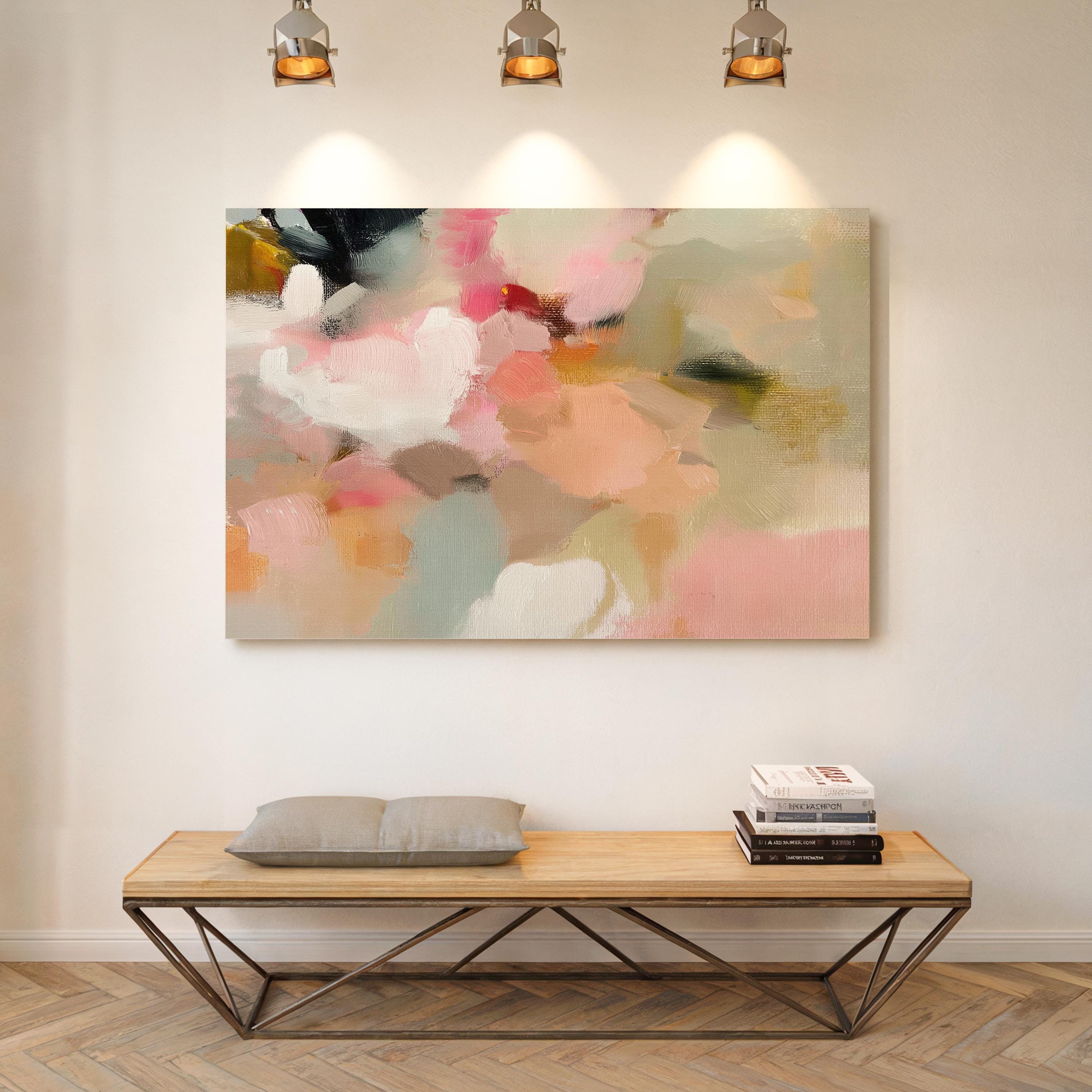 Rosewind Meadow No. 1047 by Muse Studio & Co. large horizontal abstract wall art on premium gallery-wrapped artist canvas with museum-grade giclée inks for Organic Transitional living rooms and serene designer interiors.