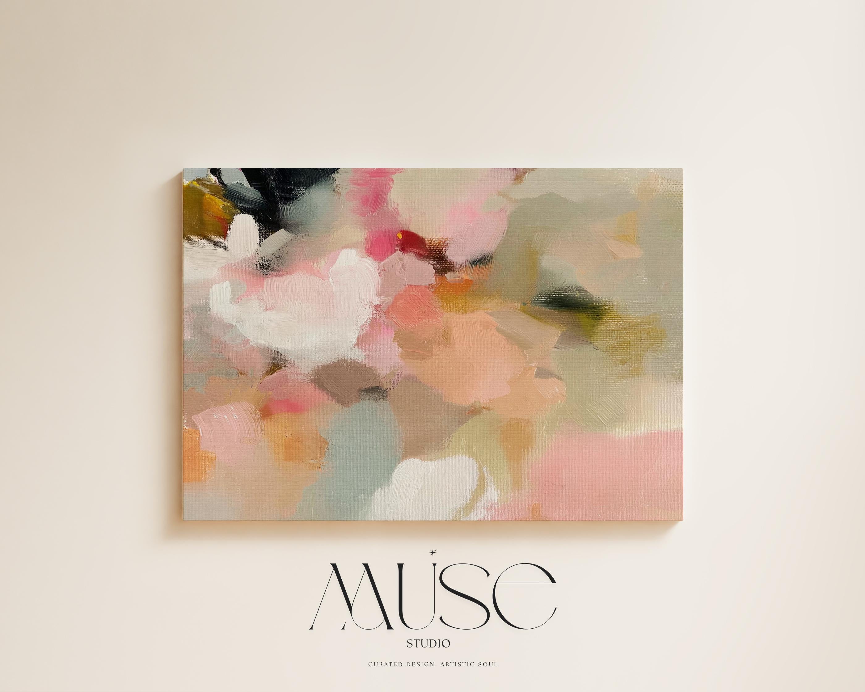 Rosewind Meadow No. 1047 by Muse Studio & Co. large horizontal abstract wall art on premium gallery-wrapped artist canvas with museum-grade giclée inks for Organic Transitional living rooms and serene designer interiors.