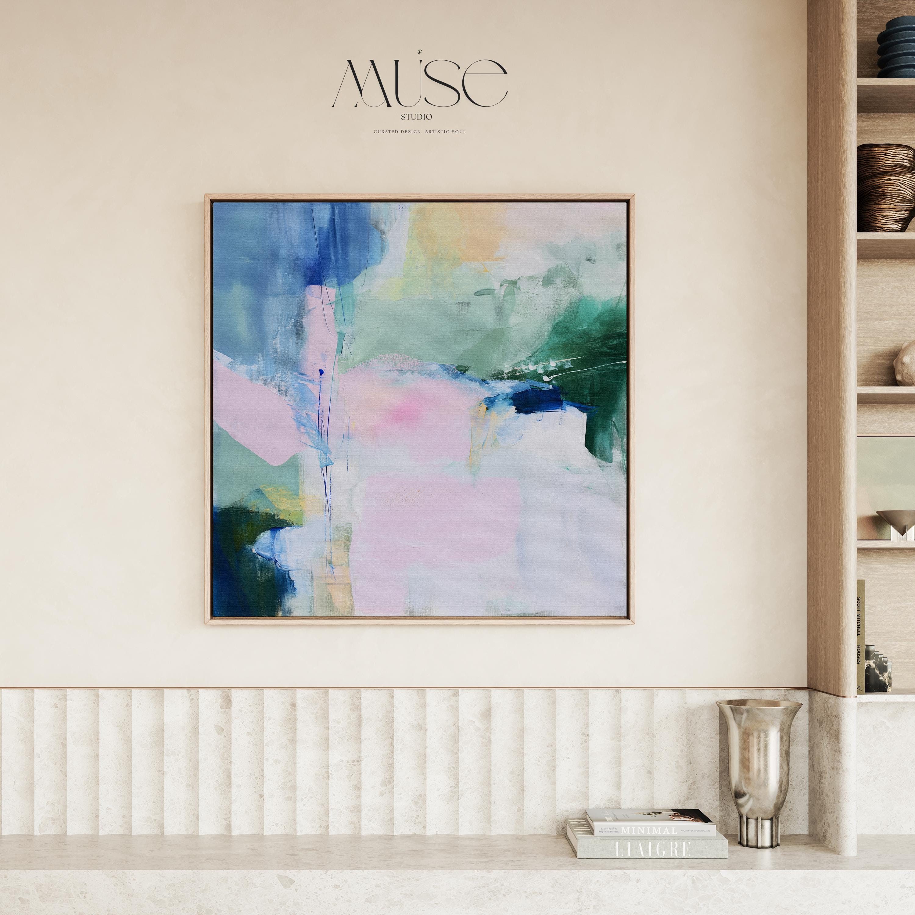 square wall art, pastel wall art, abstract canvas, blush wall art, modern wall art, soft color art, living room art, bedroom wall art, sage green art, pink blue art, office wall art, large canvas art, muse studio