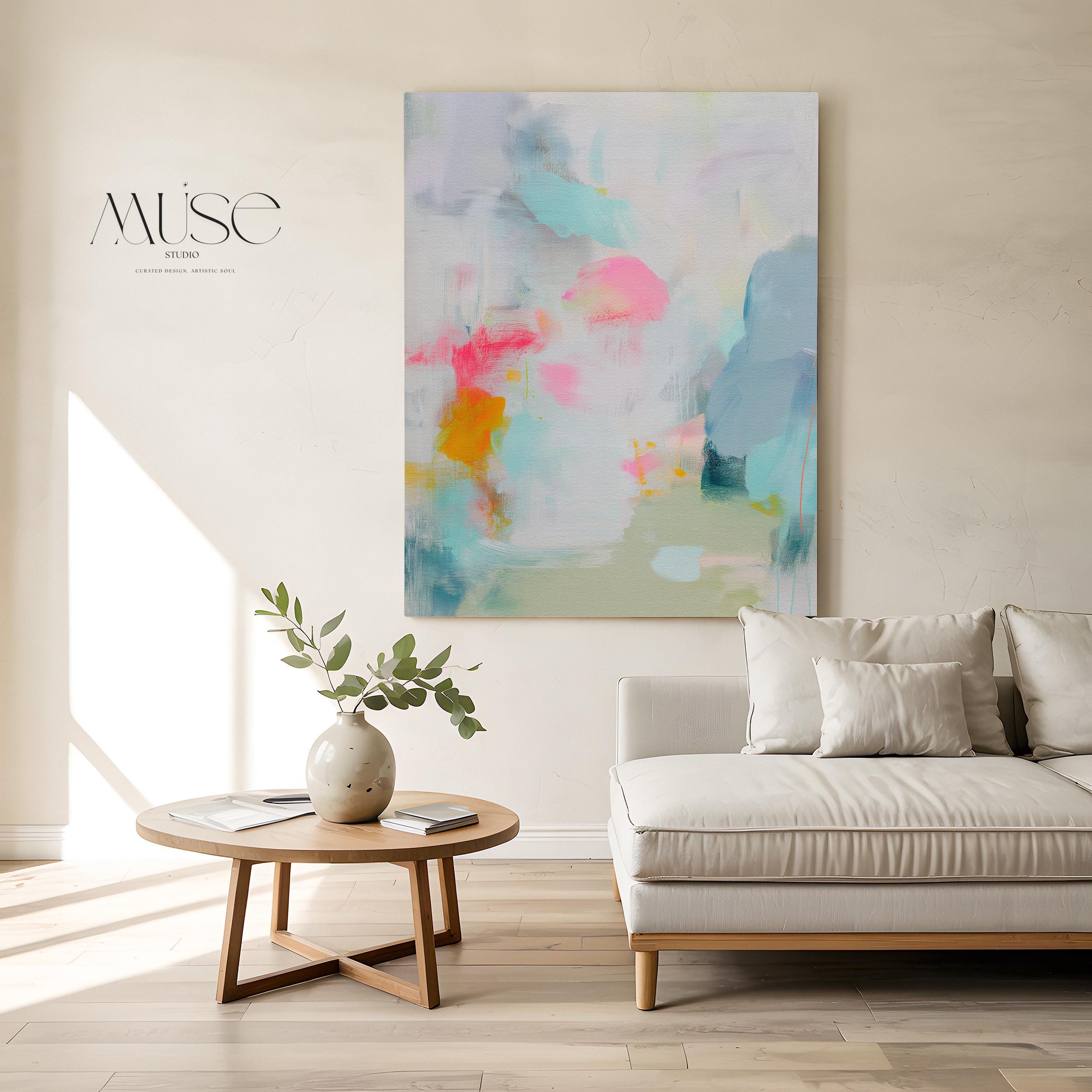 Abstract Canvas Wall Art, Blush Pink Teal Painting for Bedroom · Misty Garden No. 1063
