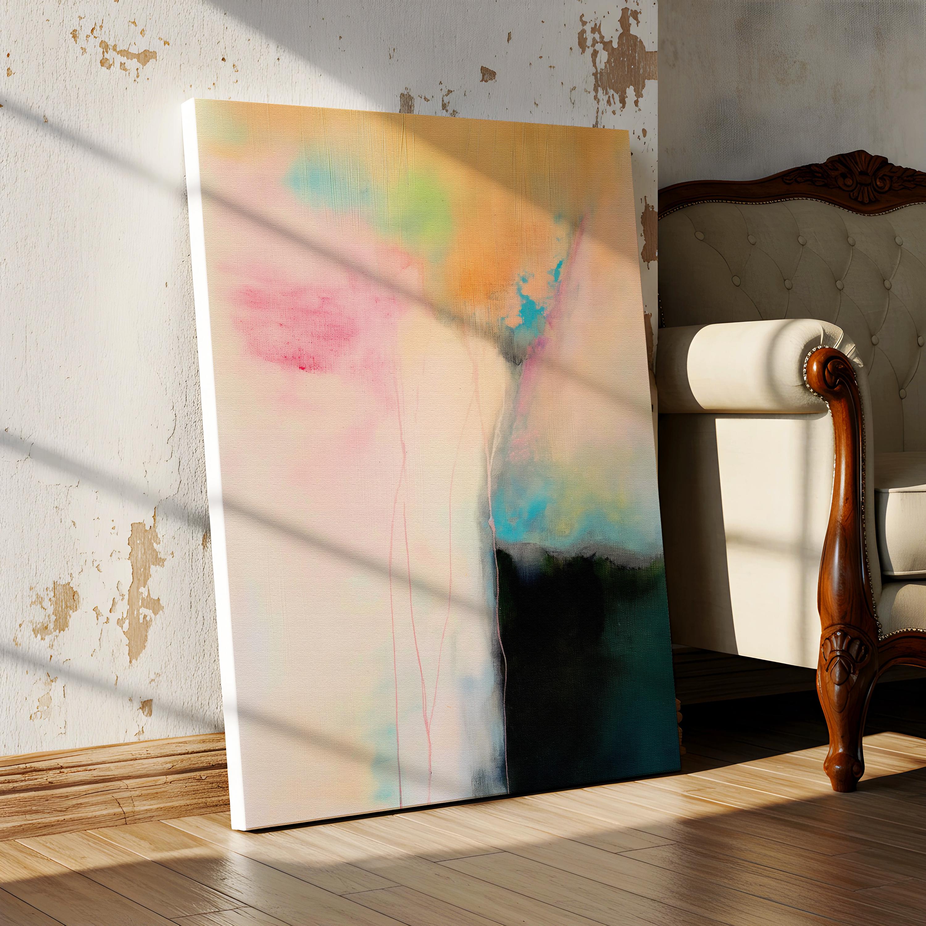 Modern Minimal Canvas Art • Soft Pastel Pink Blue Vertical Abstract Painting | Summer Sonata No. 1065