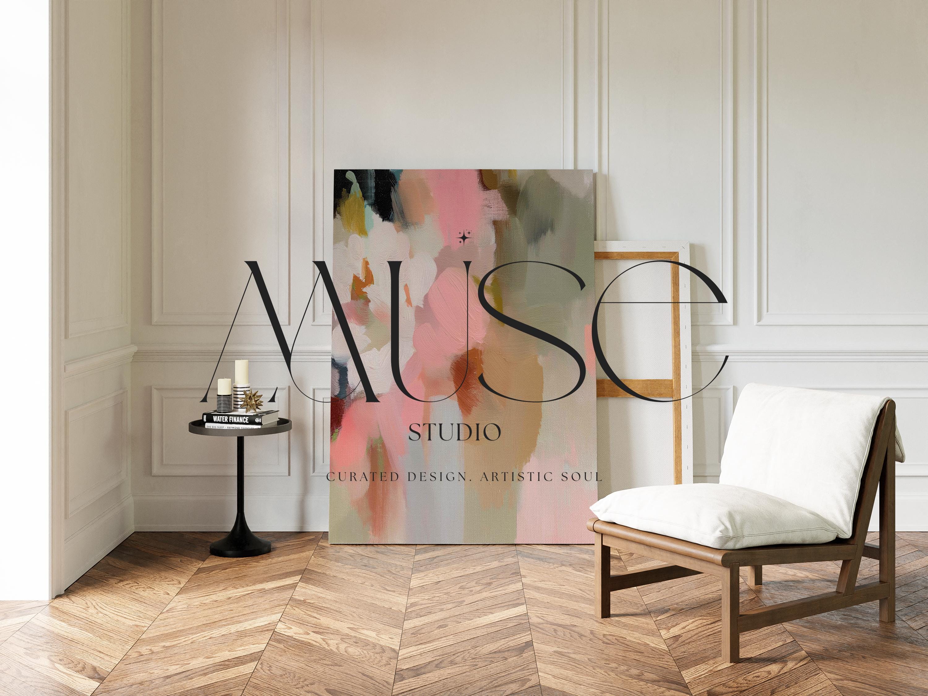 Blossom Dawn 1046 by Muse Studio large vertical floral abstract canvas wall art inspired by spring gardens, featuring blush pink, coral, warm sand, sage green, cream, and charcoal tones printed on premium gallery-wrapped artist canvas with museum-grade giclée inks.