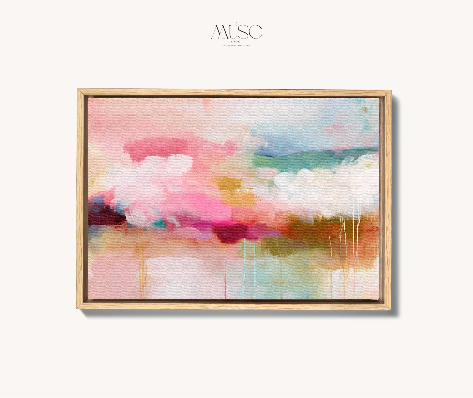 Muse Studio custom framing options include natural, white, black, antique gold, and silver premium wood float frames, each custom made to order to complement canvas wall art with a refined gallery-style finish.