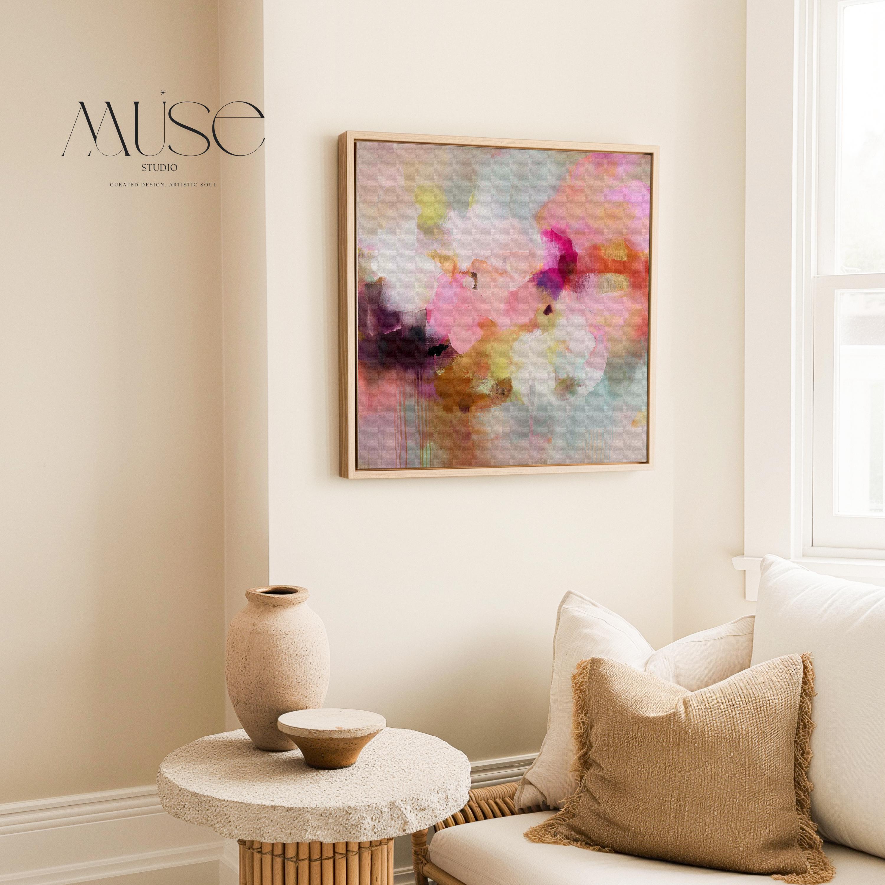 Large Pink Abstract painting, Boho Home Decor, colorful canvas, large abstract print, original canvas painting | Aurora Muse 290