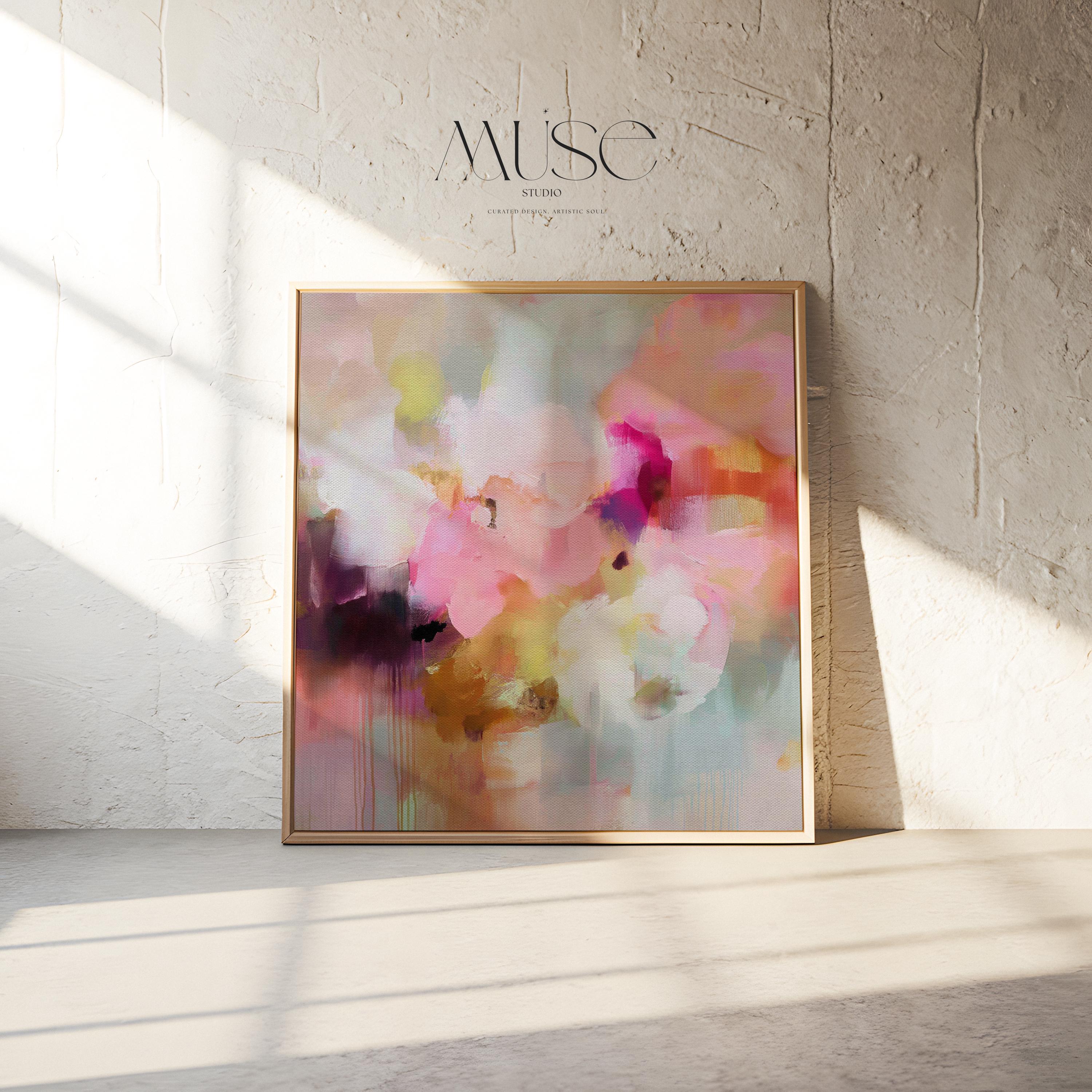 Framed Abstract Landscape Wall Art in Pink Orange and Green, Modern Square Canvas for Living Room or Entryway, Summer Decor Statement 290 Framed Canvas Art Colorful abstract wall art on framed canvas, perfect for bold decor art and modern wall decor. Large statement piece with expressive brushstrokes and rich textures. Ready-to-hang giclée canvas designed to energize living rooms, offices, and curated interiors. Muse Studio Decor Art.