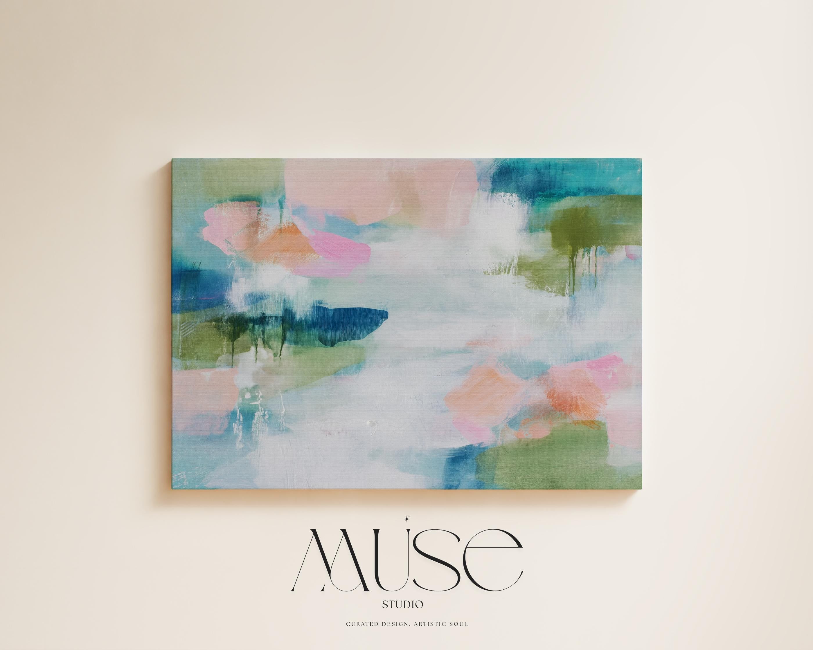 Pastel Botanical Canvas Wall Art · Blush Aqua Sage Artwork for Spa or Bedroom · Muse Studio · Lily Pad No. 1041