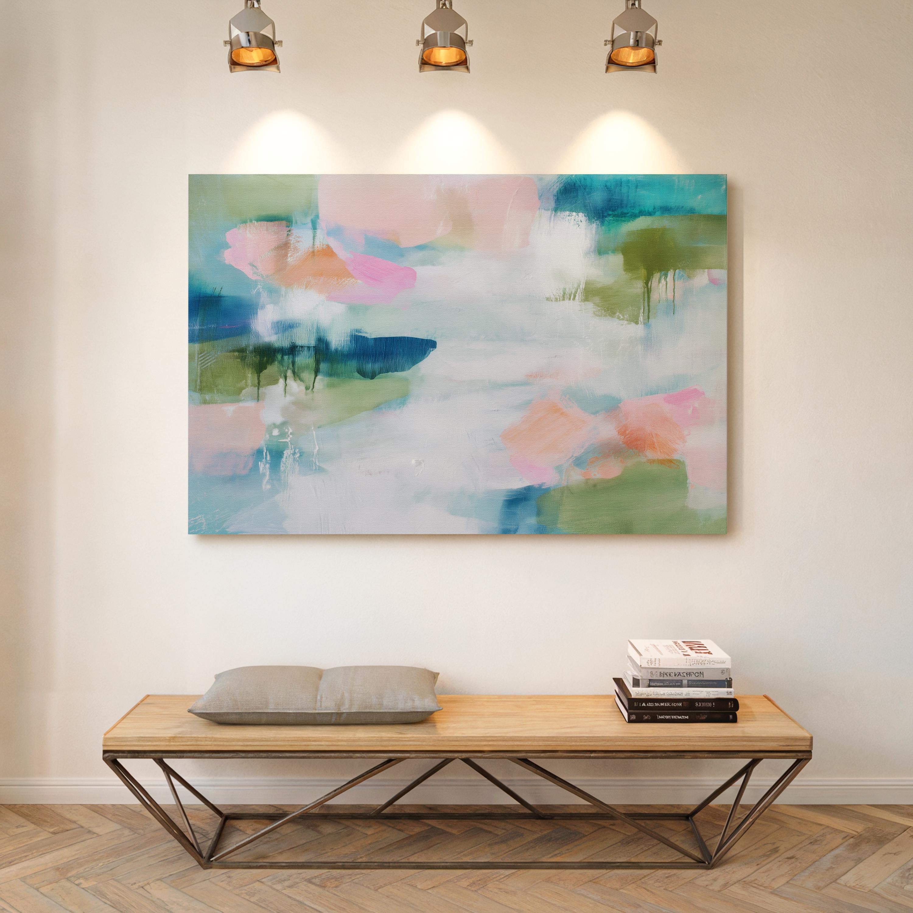 Pastel Botanical Canvas Wall Art · Blush Aqua Sage Artwork for Spa or Bedroom · Muse Studio · Lily Pad No. 1041