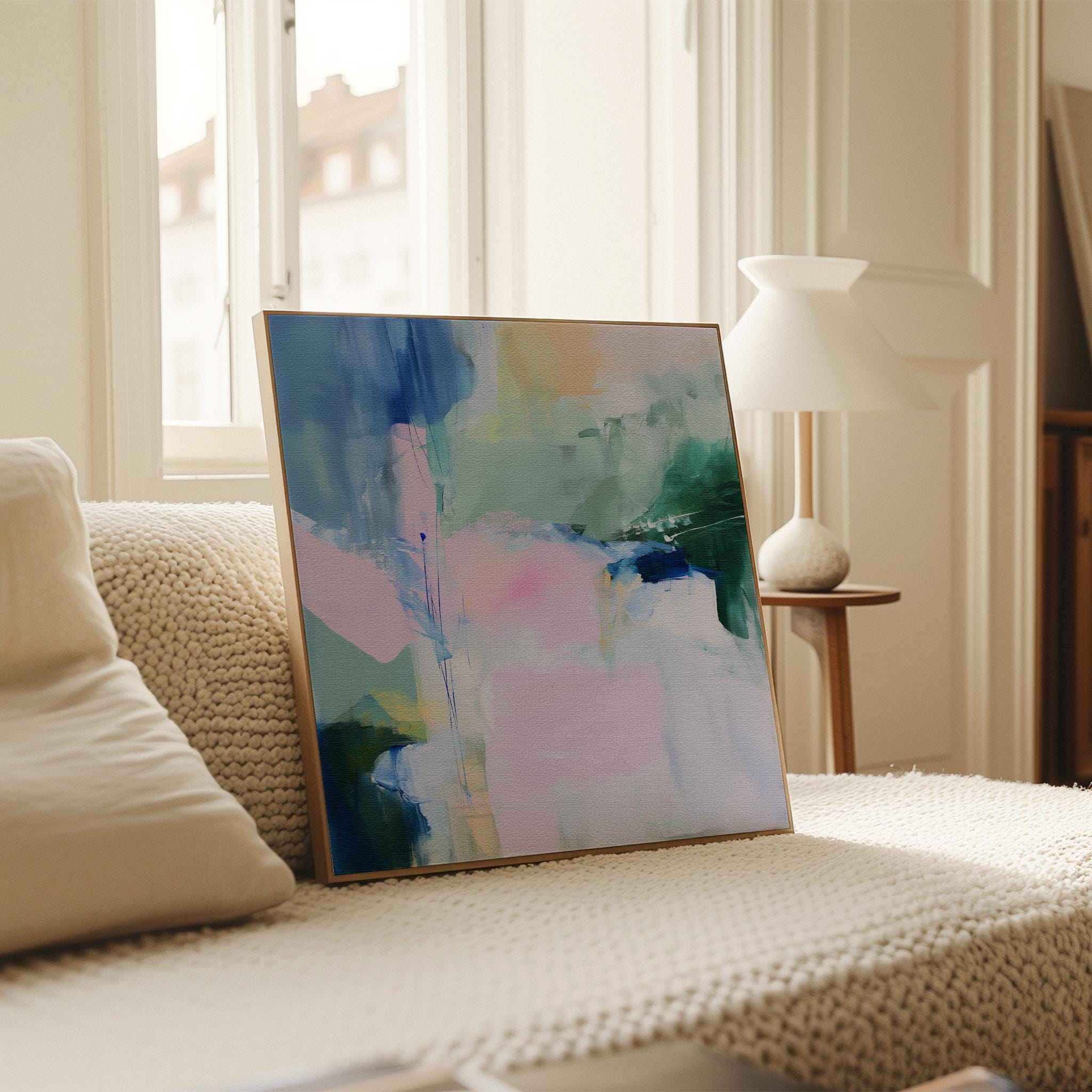 square wall art, pastel wall art, abstract canvas, blush wall art, modern wall art, soft color art, living room art, bedroom wall art, sage green art, pink blue art, office wall art, large canvas art, muse studio