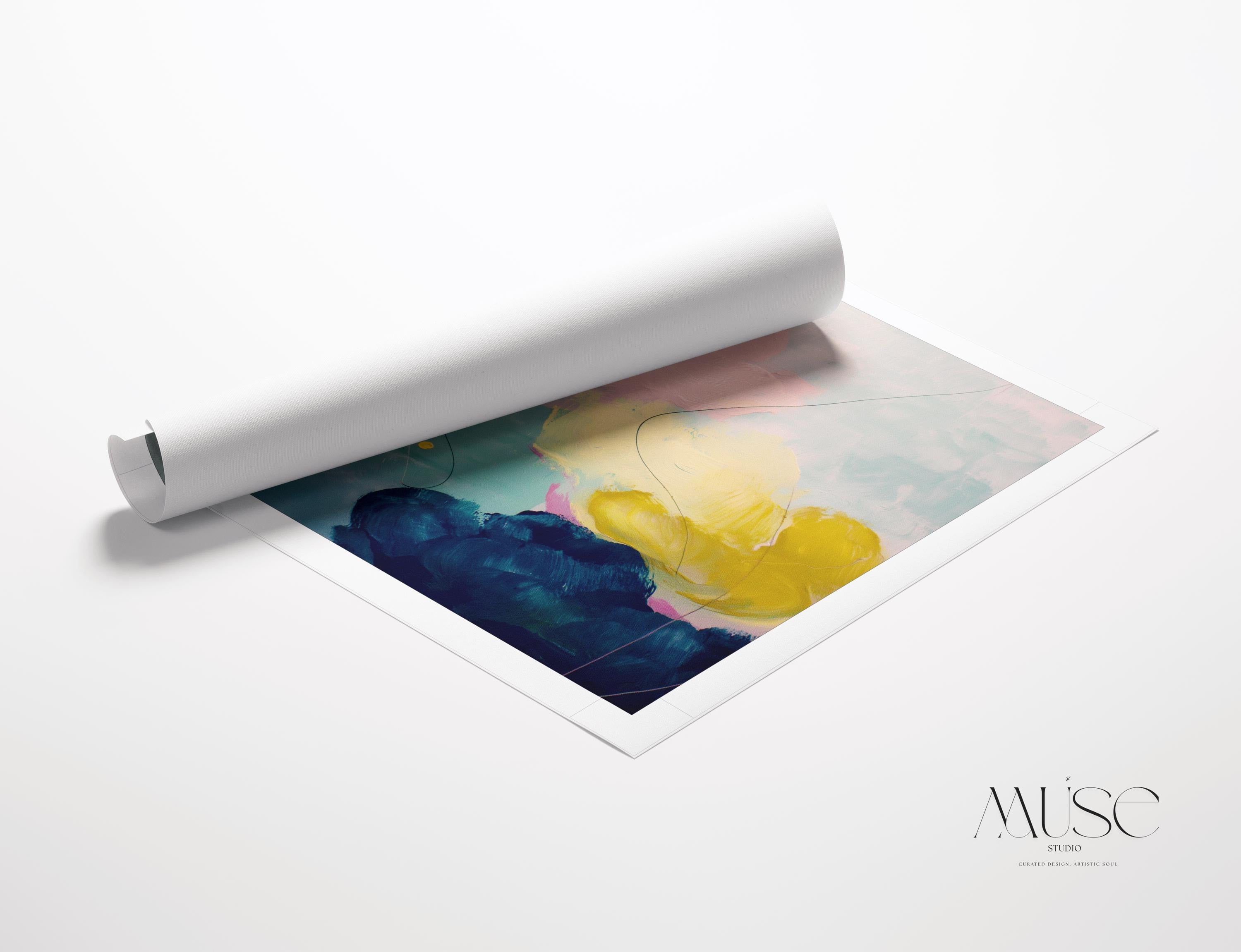 Pastel Abstract Wall Art, Large Horizontal Canvas in Blush Pink Teal Yellow for Living Room · Muse Studio · Spring Blossoms No. 1057