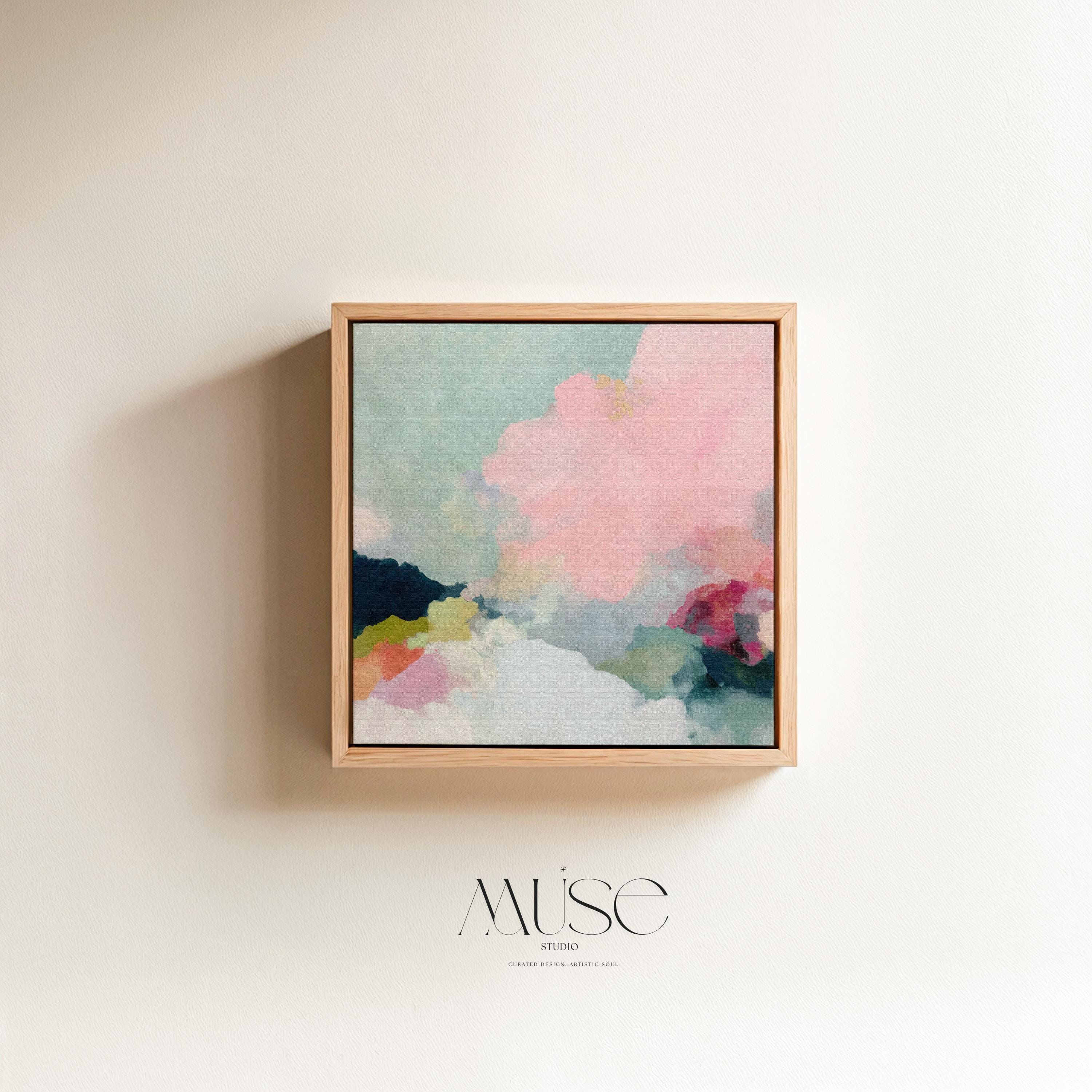 Square Framed Wall Art, Blush Pink Abstract for Living Room · Cotton Candy Skies No. 1059