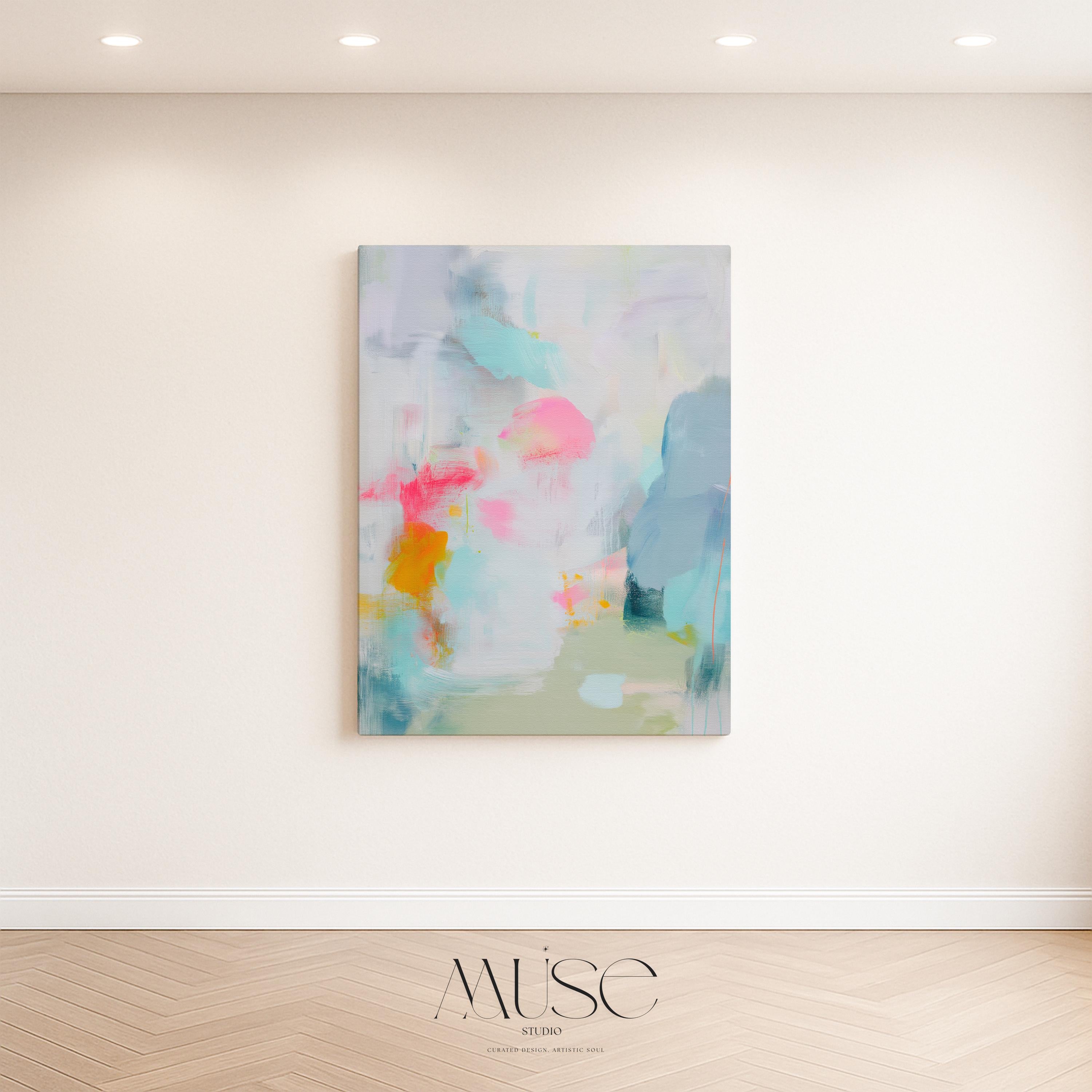Abstract Canvas Wall Art, Blush Pink Teal Painting for Bedroom · Misty Garden No. 1063