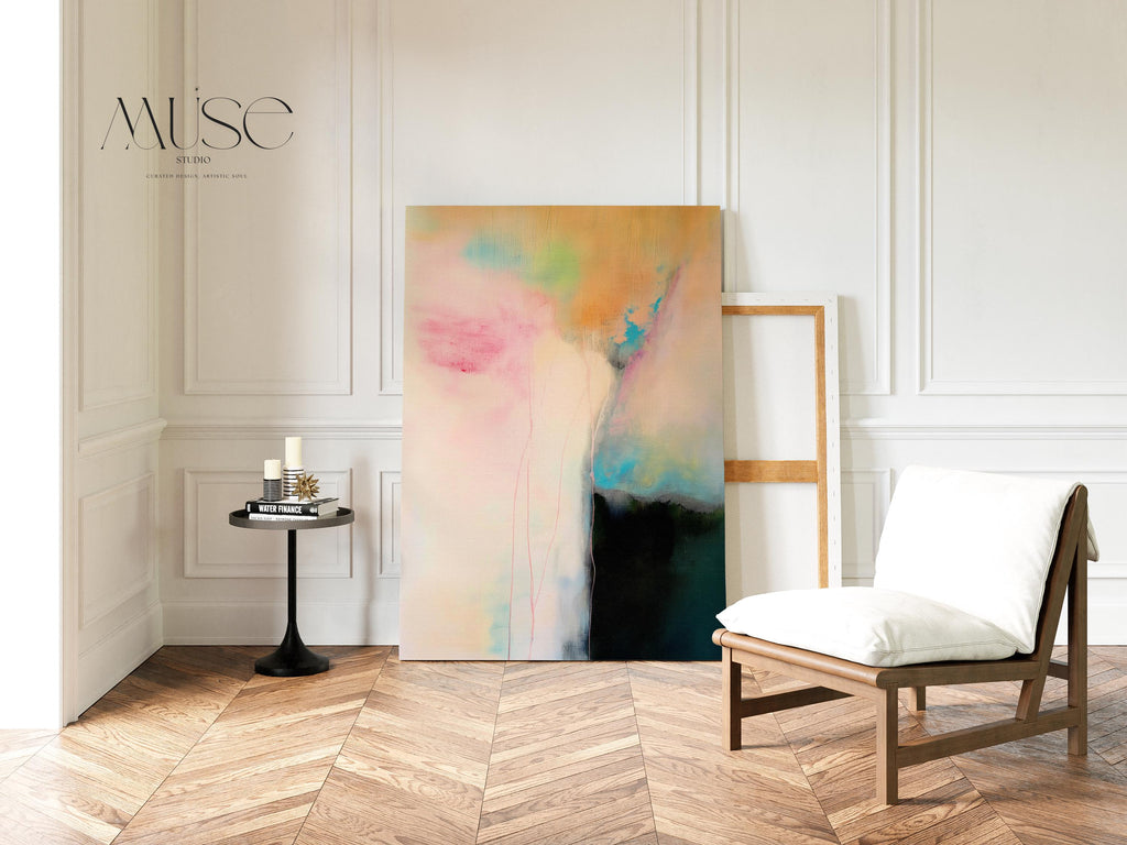 Modern Minimal Canvas Art • Soft Pastel Pink Blue Vertical Abstract Painting | Summer Sonata No. 1065