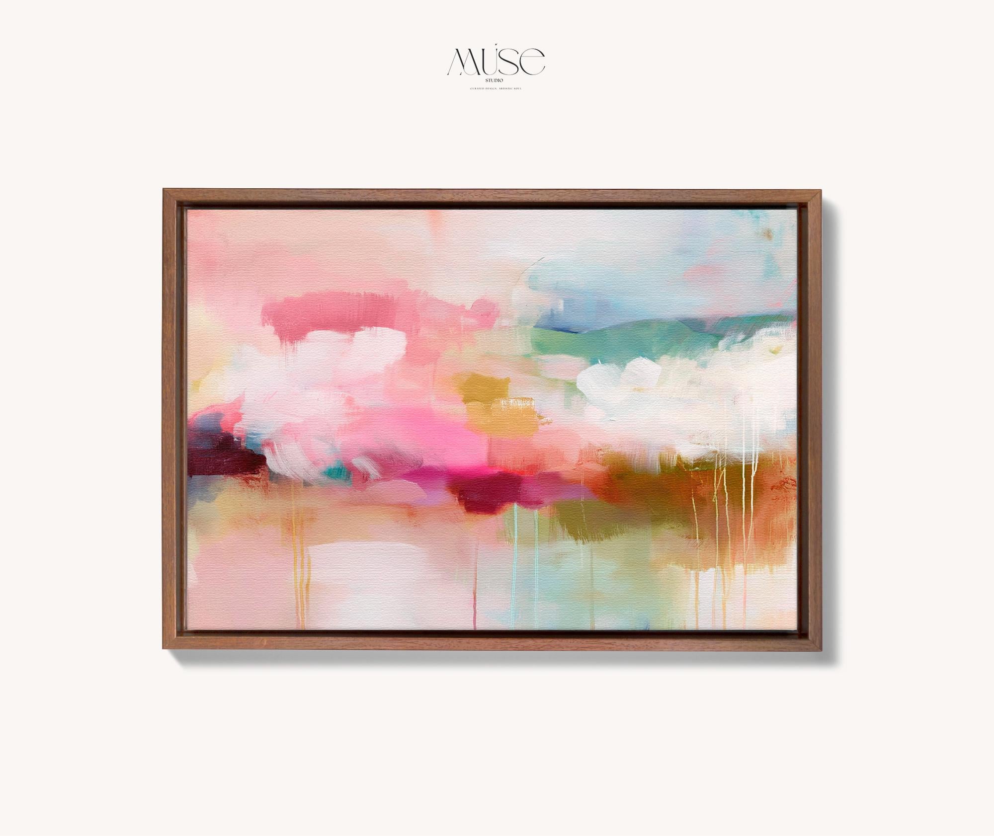 Muse Studio custom framing options include natural, white, black, antique gold, and silver premium wood float frames, each custom made to order to complement canvas wall art with a refined gallery-style finish.