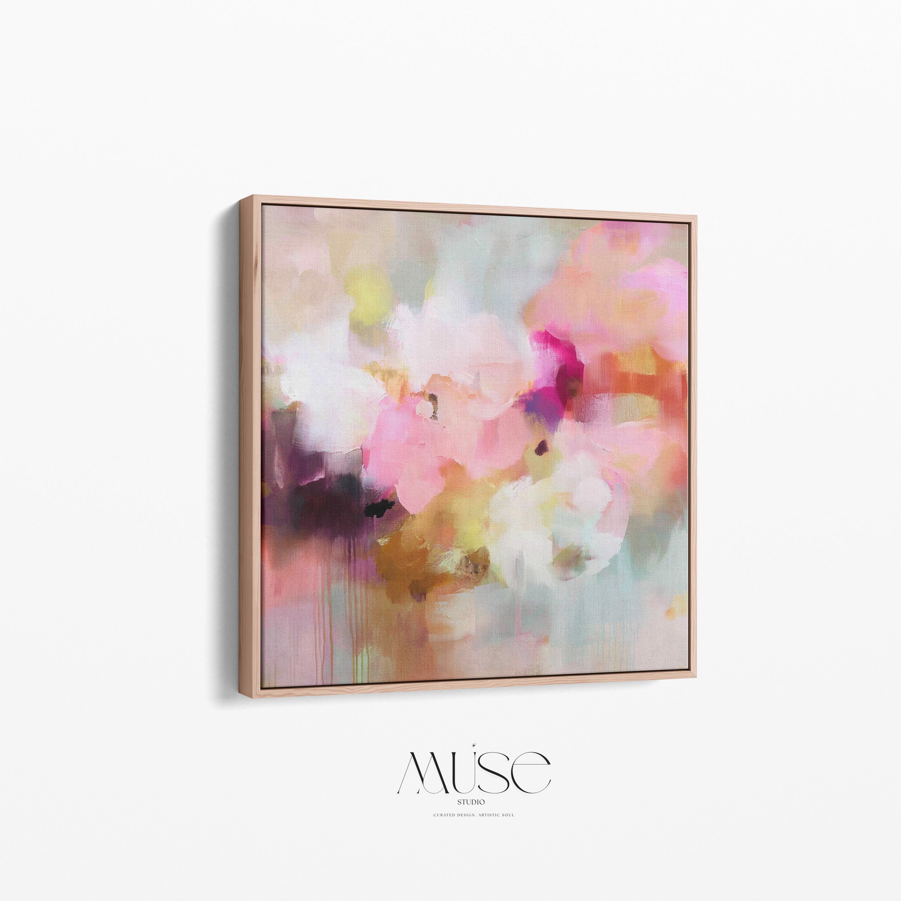 Framed Abstract Landscape Wall Art in Pink Orange and Green, Modern Square Canvas for Living Room or Entryway, Summer Decor Statement 290 Framed Canvas Art Colorful abstract wall art on framed canvas, perfect for bold decor art and modern wall decor. Large statement piece with expressive brushstrokes and rich textures. Ready-to-hang giclée canvas designed to energize living rooms, offices, and curated interiors. Muse Studio Decor Art.