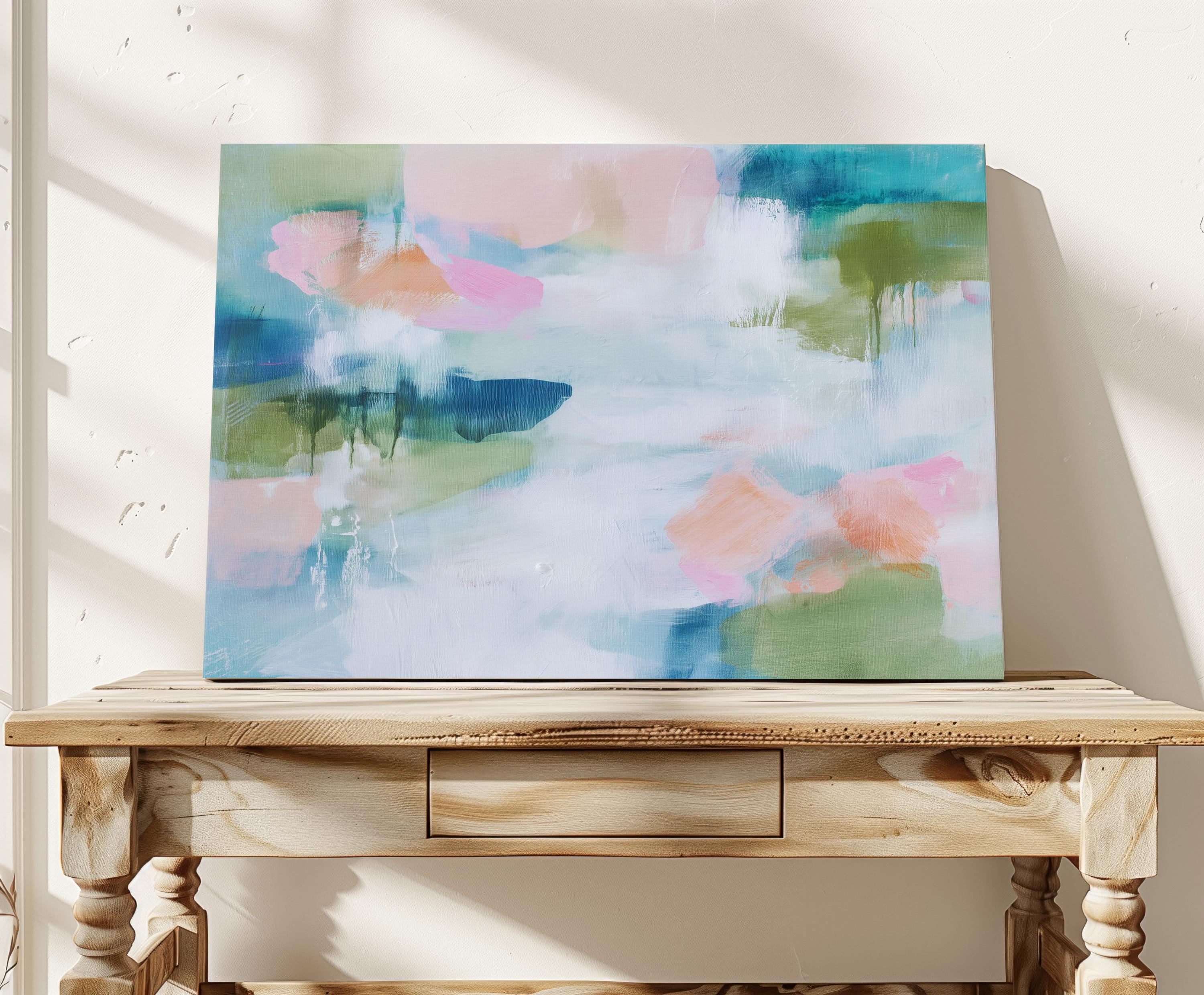 Pastel Botanical Canvas Wall Art · Blush Aqua Sage Artwork for Spa or Bedroom · Muse Studio · Lily Pad No. 1041