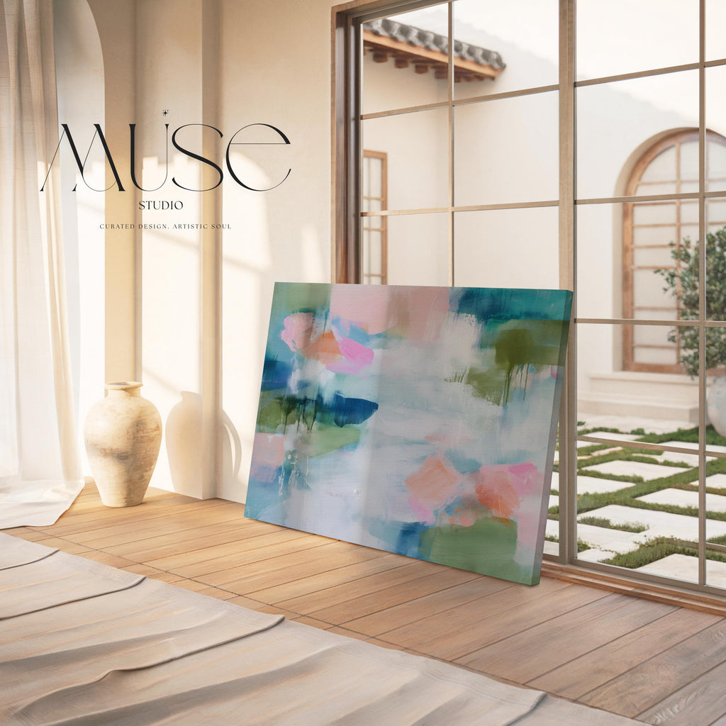 Pastel Botanical Canvas Wall Art · Blush Aqua Sage Artwork for Spa or Bedroom · Muse Studio · Lily Pad No. 1041