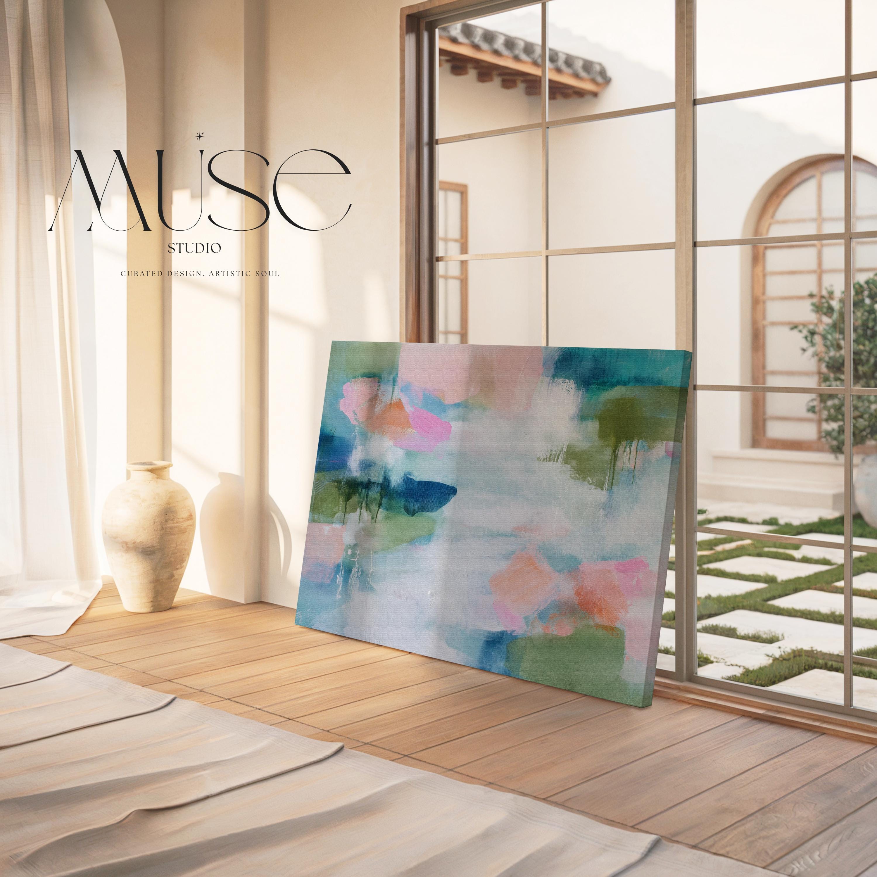 Pastel Botanical Canvas Wall Art · Blush Aqua Sage Artwork for Spa or Bedroom · Muse Studio · Lily Pad No. 1041